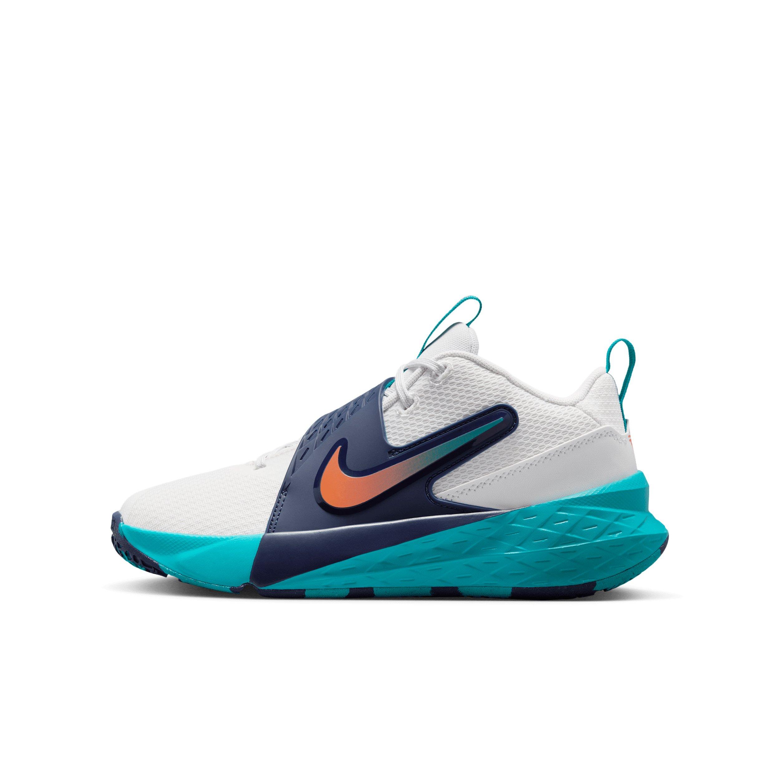 Nike Team Hustle D 12 "Summit White/Energy/Midnight Navy/Orange" Grade School Boys' Basketball Shoe - WHITE/ENERGY/NAVY/ORANGE
