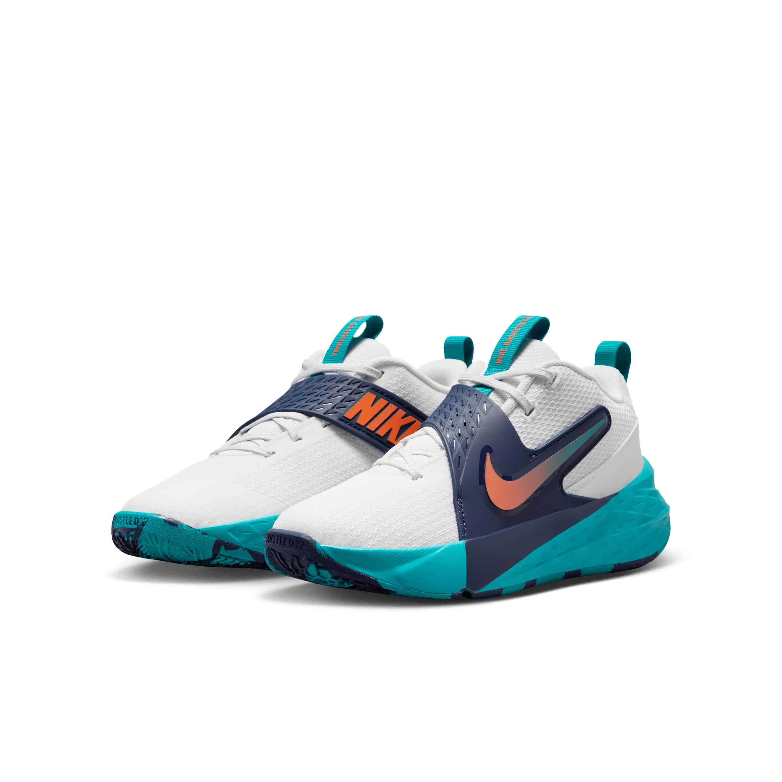 Nike Team Hustle D 12 "Summit White/Energy/Midnight Navy/Orange" Grade School Boys' Basketball Shoe - WHITE/ENERGY/NAVY/ORANGE