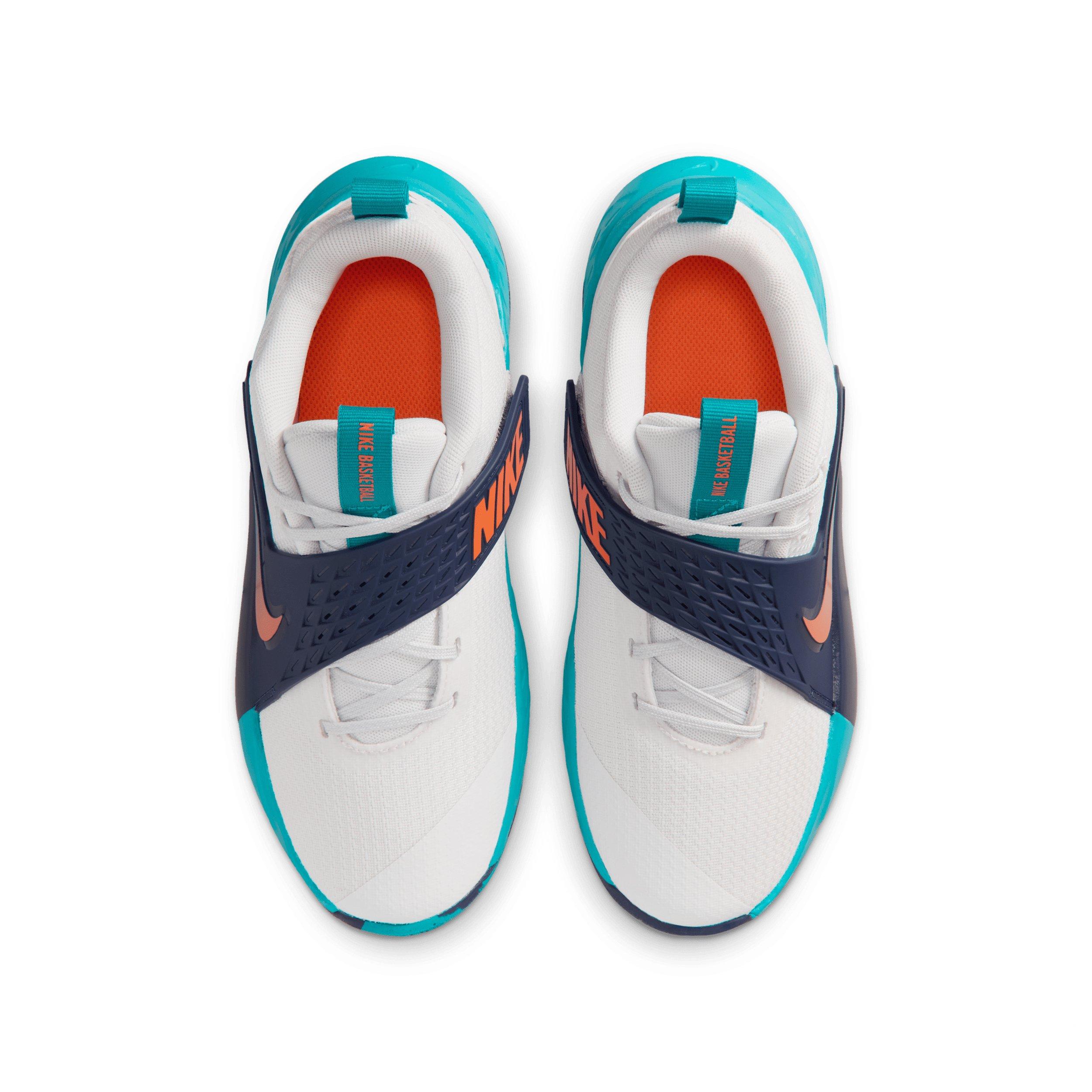 Nike Team Hustle D 12 "Summit White/Energy/Midnight Navy/Orange" Grade School Boys' Basketball Shoe - WHITE/ENERGY/NAVY/ORANGE