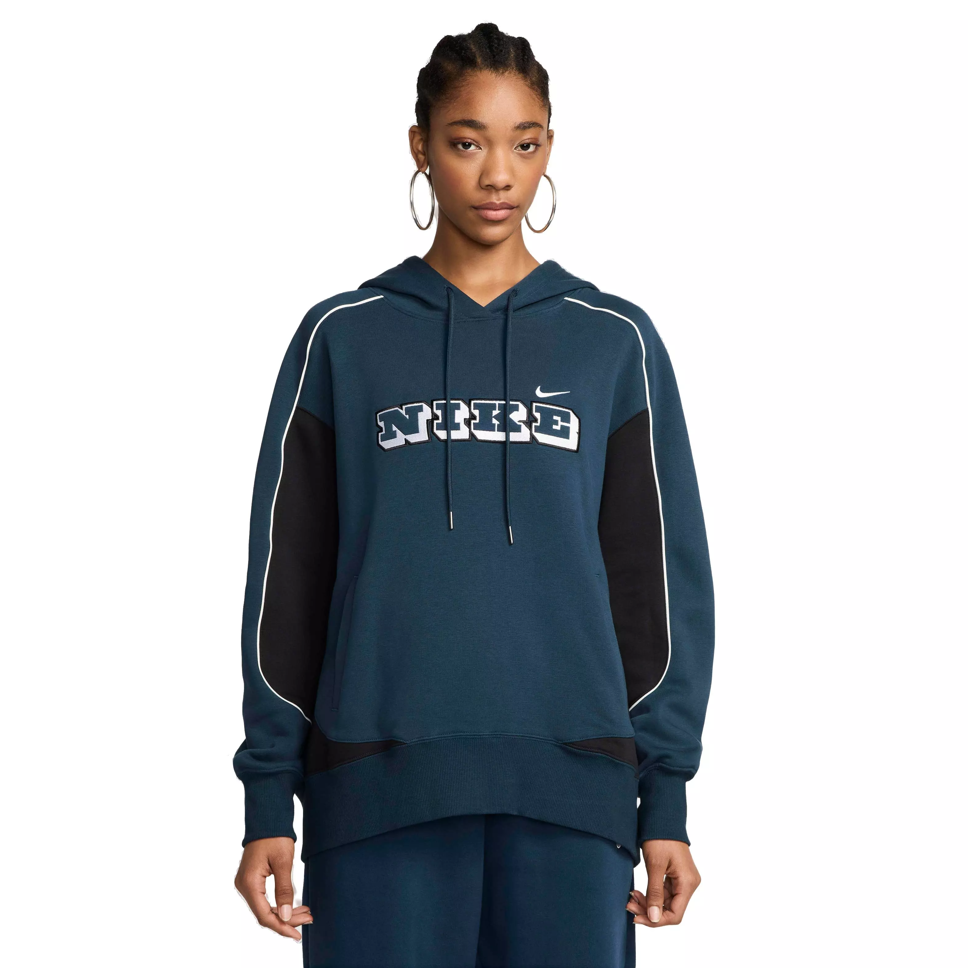 Nike Women's Sportswear Fleece Oversized Heritage Pullover Hoodie - NAVY