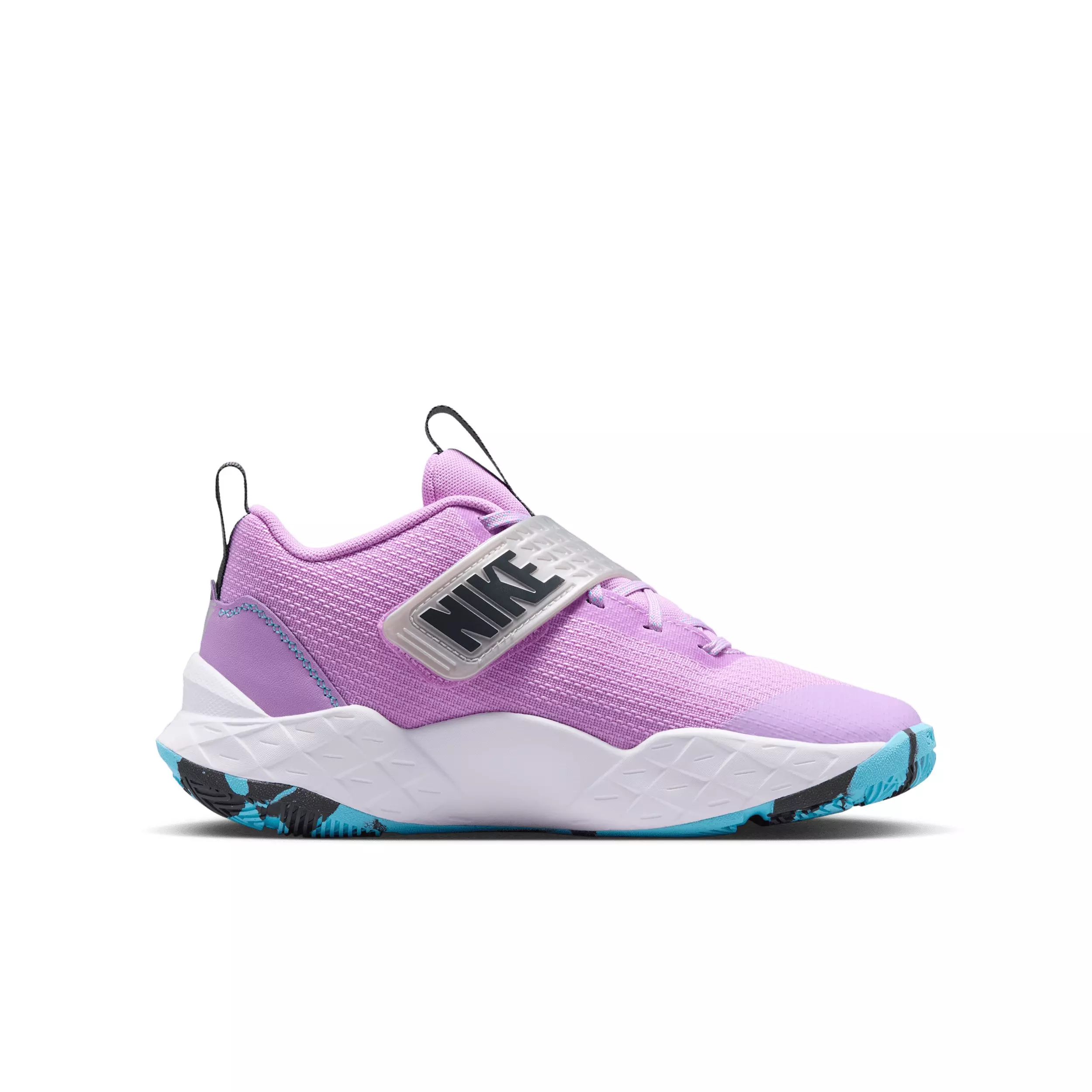 Nike Team Hustle D 12 "Fuchsia Glow/Silver/Flat Silver/Blue" Grade School Girls' Basketball Shoe - FUCHSIA/SILVER/SILVER/BLUE