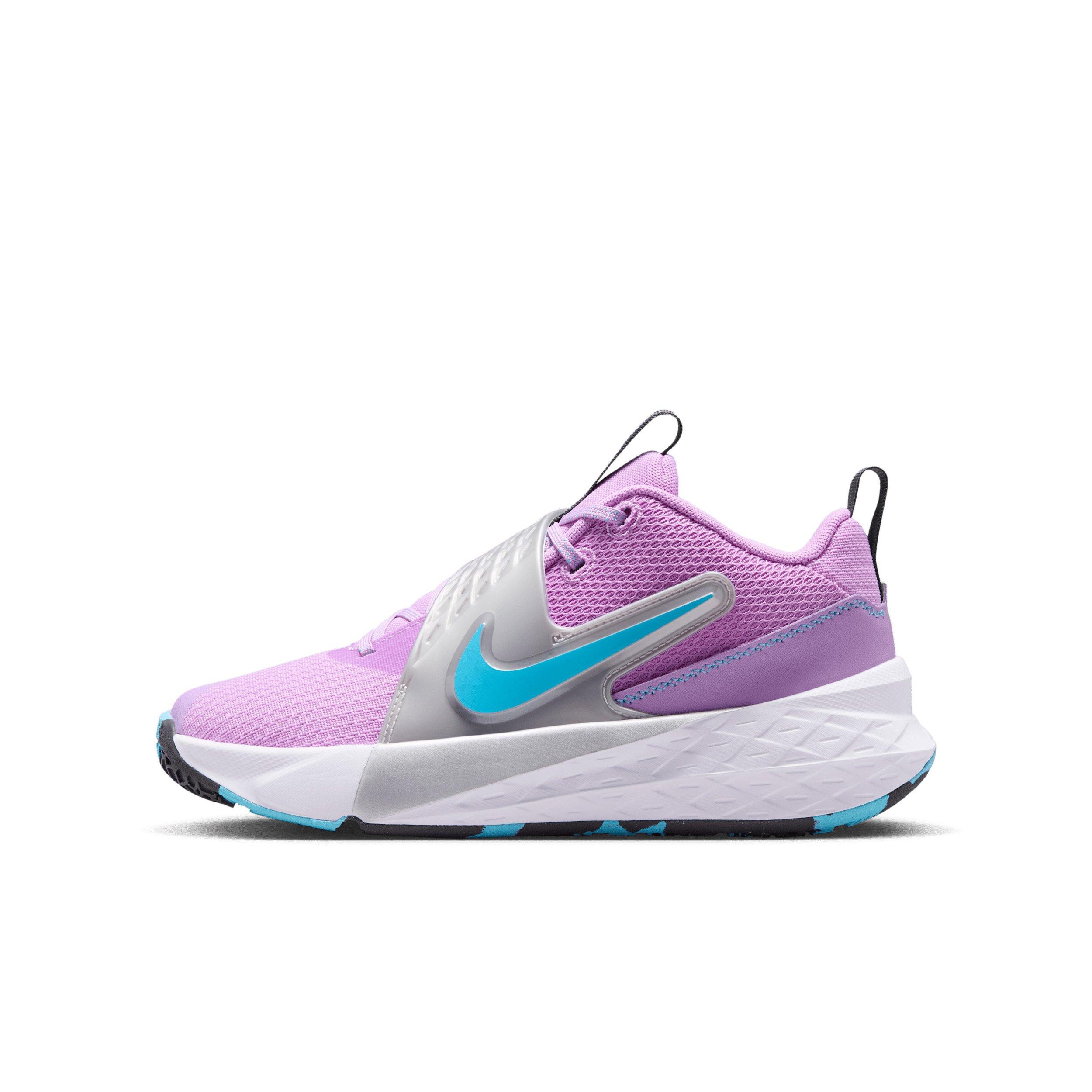 Nike Team Hustle D 12 "Fuchsia Glow/Silver/Flat Silver/Blue" Grade School Girls' Basketball Shoe - FUCHSIA/SILVER/SILVER/BLUE