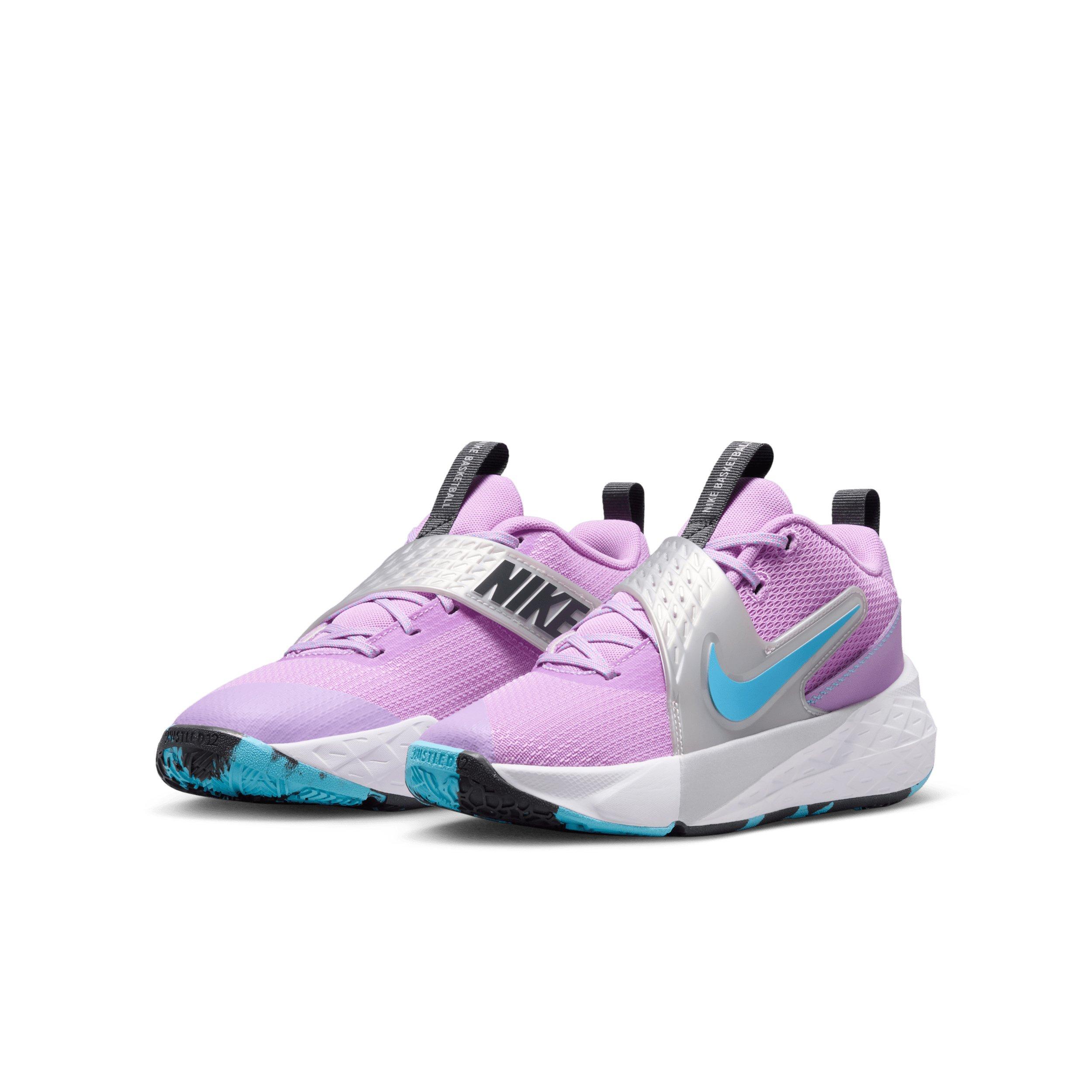 Nike Team Hustle D 12 "Fuchsia Glow/Silver/Flat Silver/Blue" Grade School Girls' Basketball Shoe - FUCHSIA/SILVER/SILVER/BLUE