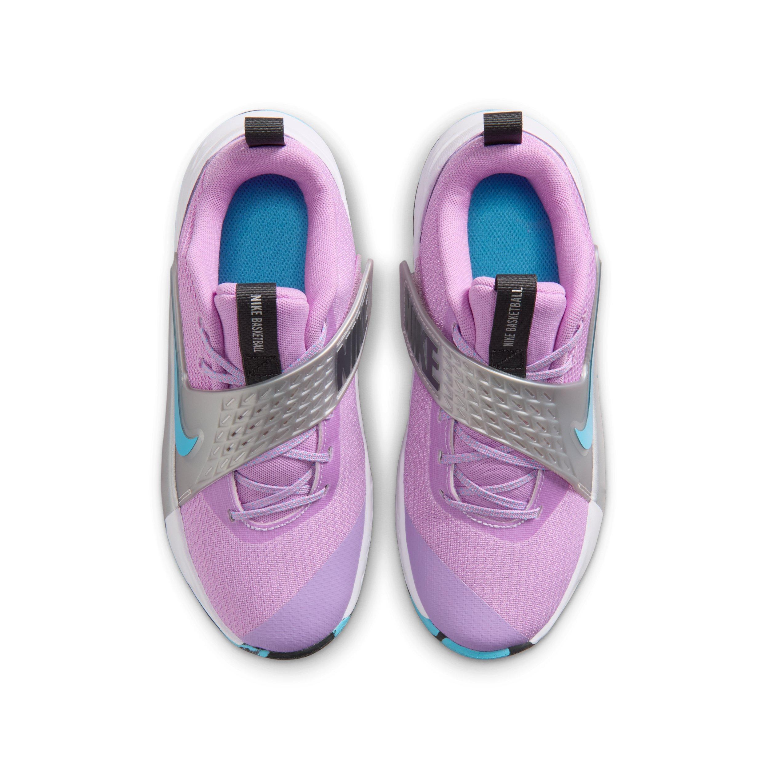 Nike Team Hustle D 12 "Fuchsia Glow/Silver/Flat Silver/Blue" Grade School Girls' Basketball Shoe - FUCHSIA/SILVER/SILVER/BLUE