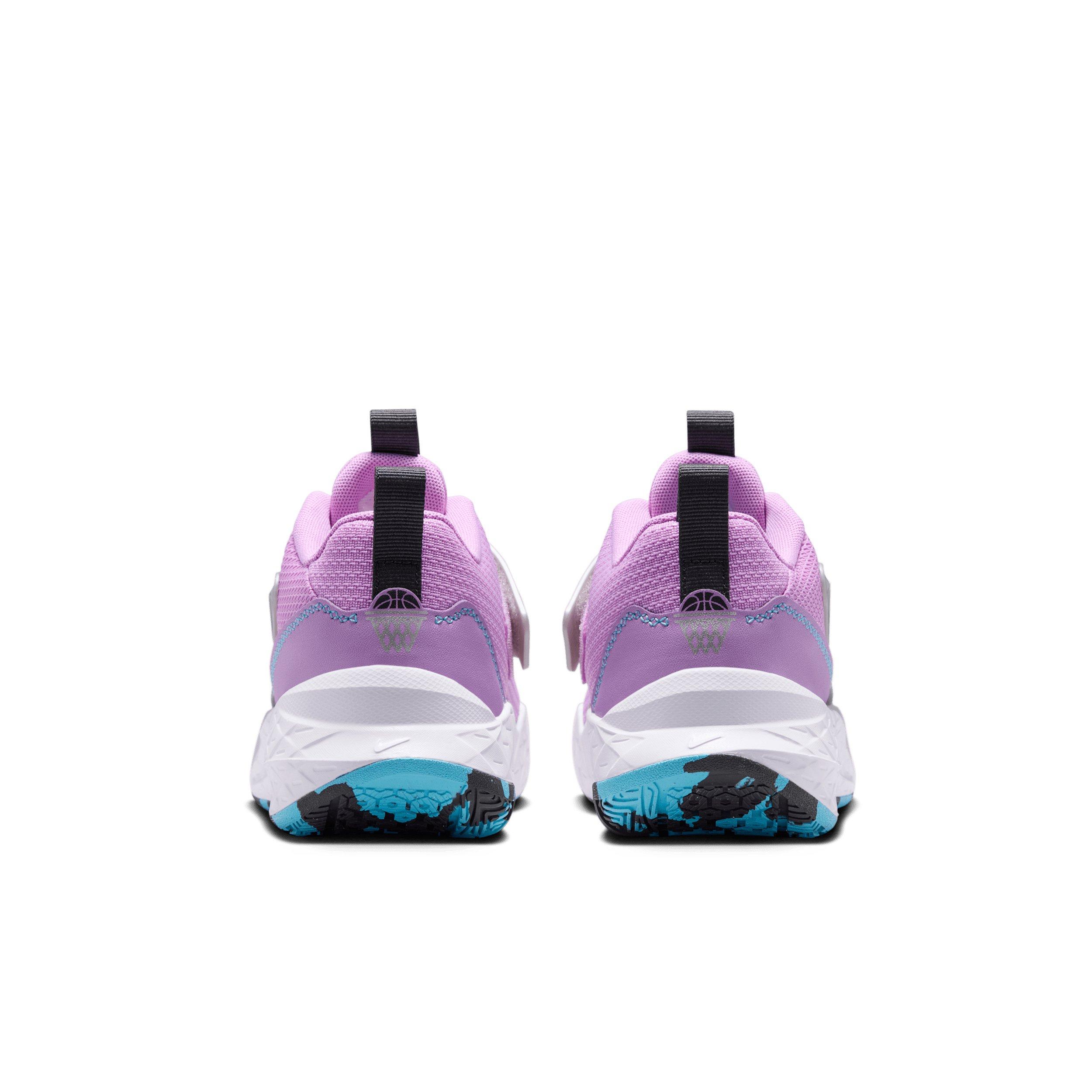 Nike Team Hustle D 12 "Fuchsia Glow/Silver/Flat Silver/Blue" Grade School Girls' Basketball Shoe - FUCHSIA/SILVER/SILVER/BLUE