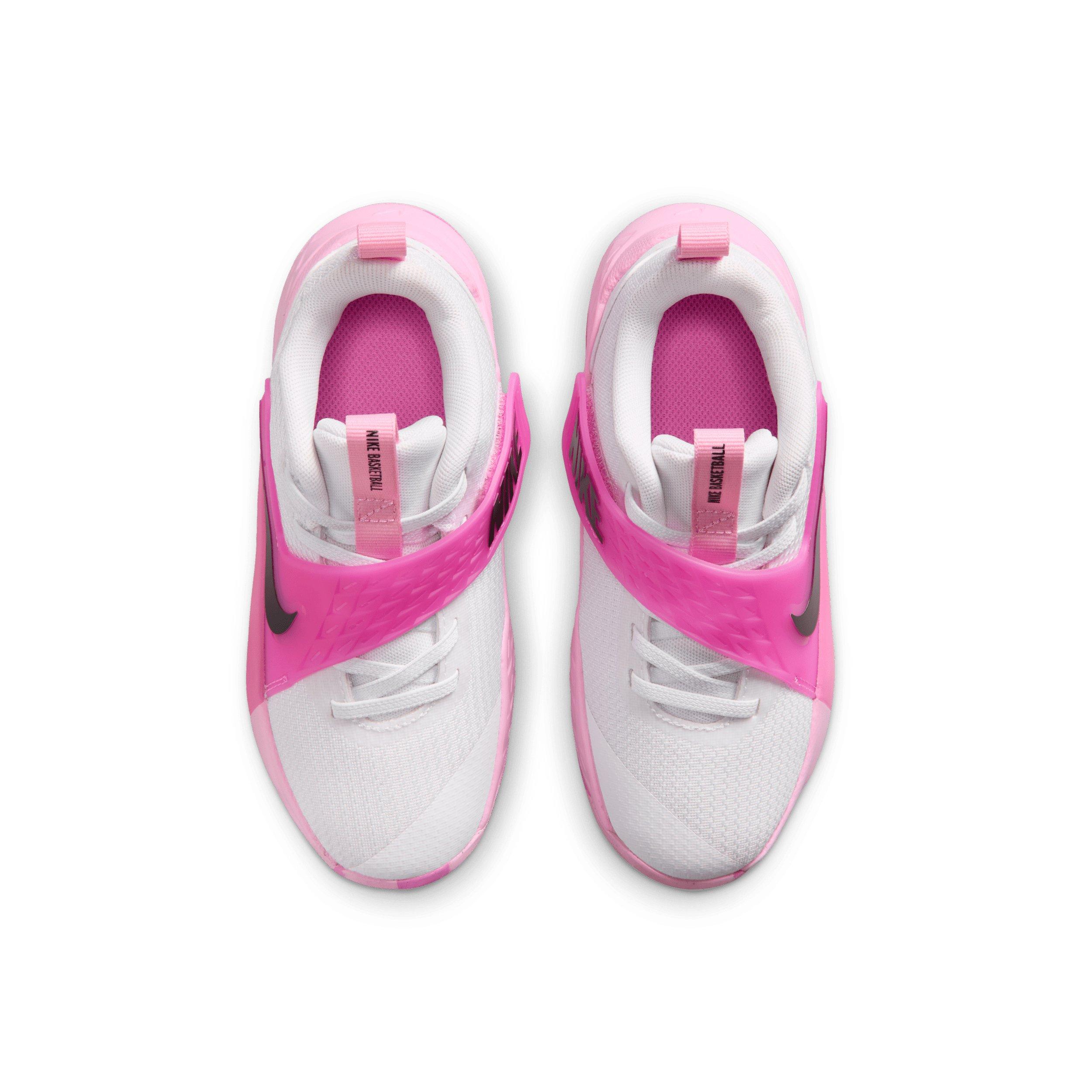 Nike Team Hustle D 12 "White/Pink Rise/Playful Pink/Black" Preschool Girls' Basketball Shoe - WHITE/PINK/PINK/BLACK