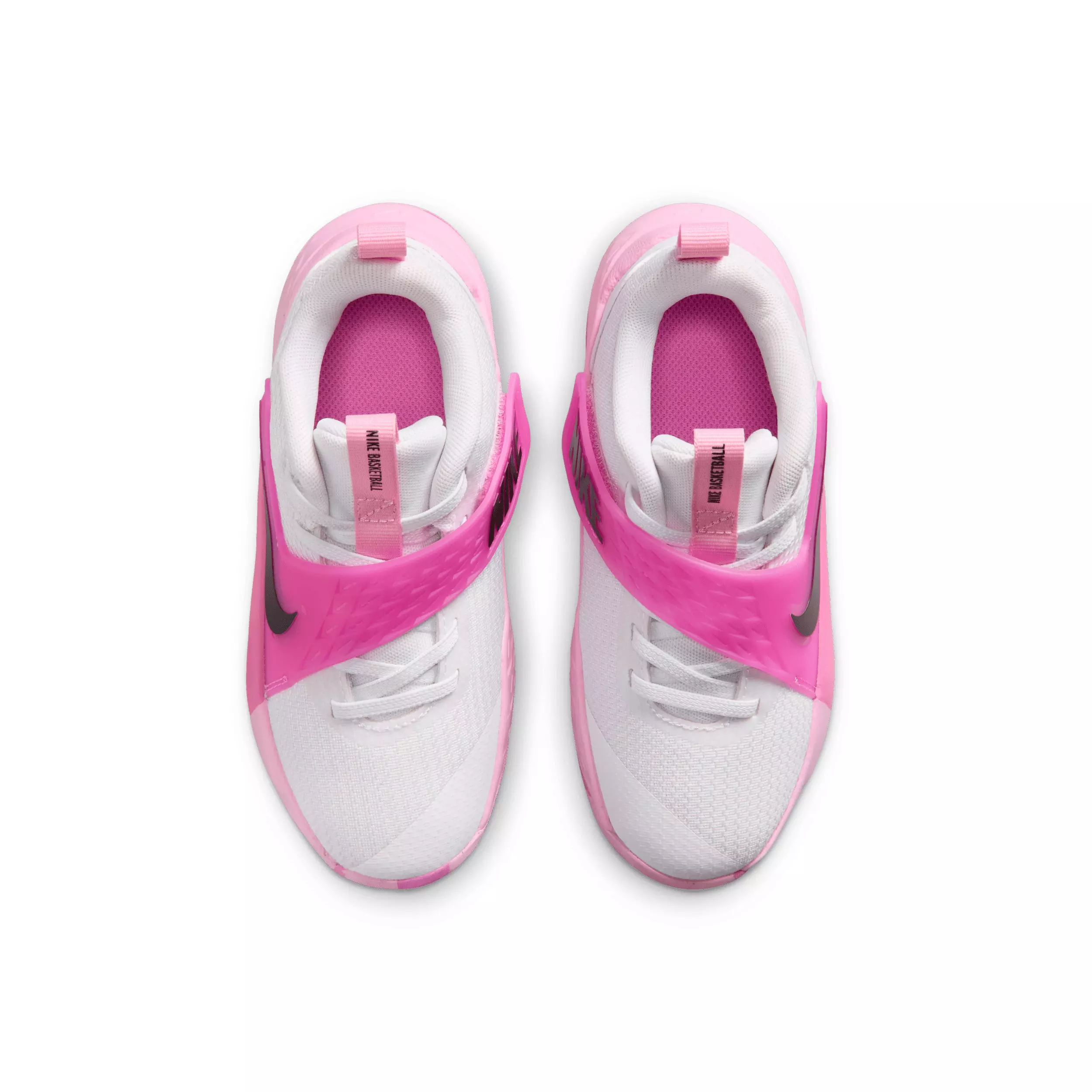 Nike Team Hustle D 12 "White/Pink Rise/Playful Pink/Black" Preschool Girls' Basketball Shoe - WHITE/PINK/PINK/BLACK