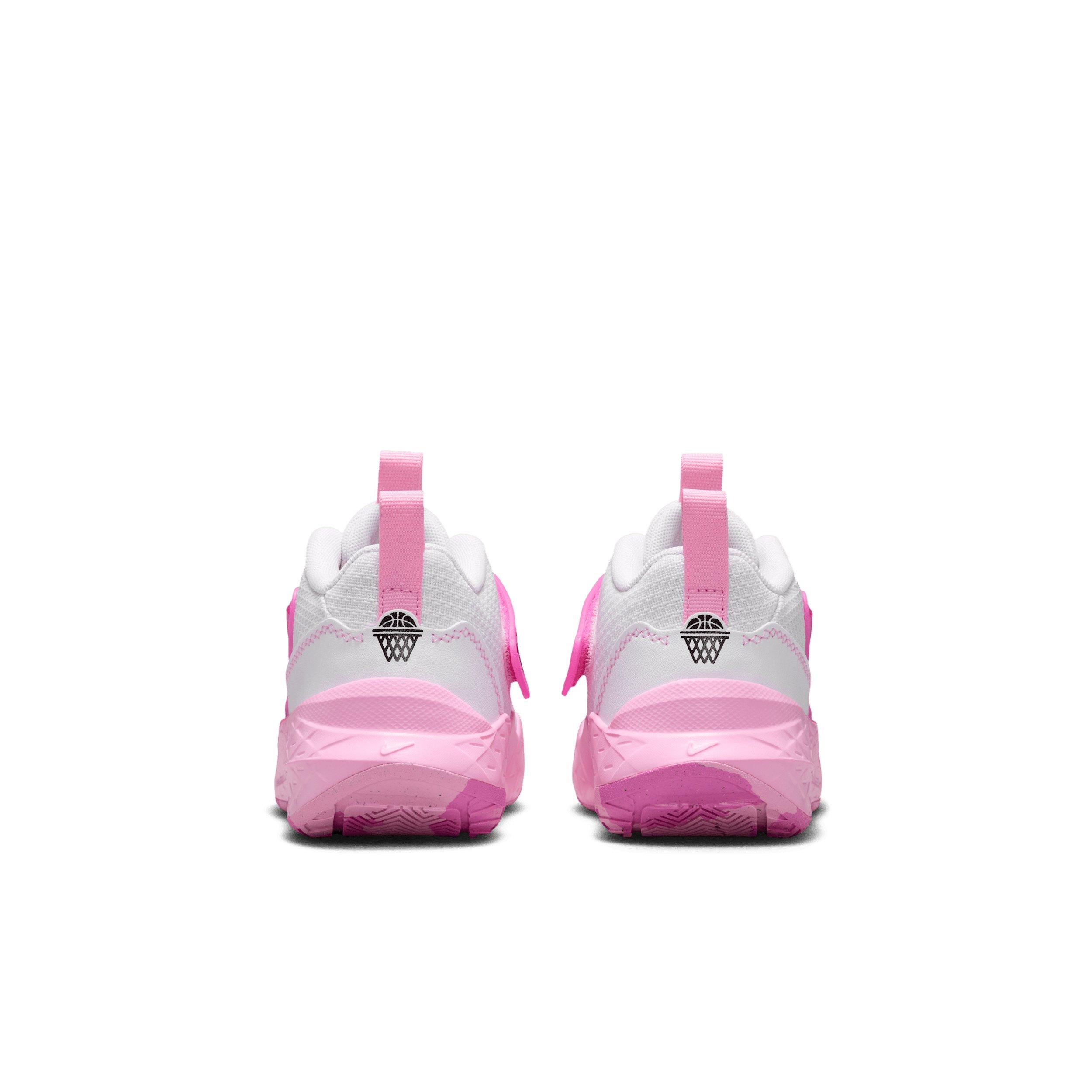 Nike Team Hustle D 12 "White/Pink Rise/Playful Pink/Black" Preschool Girls' Basketball Shoe - WHITE/PINK/PINK/BLACK