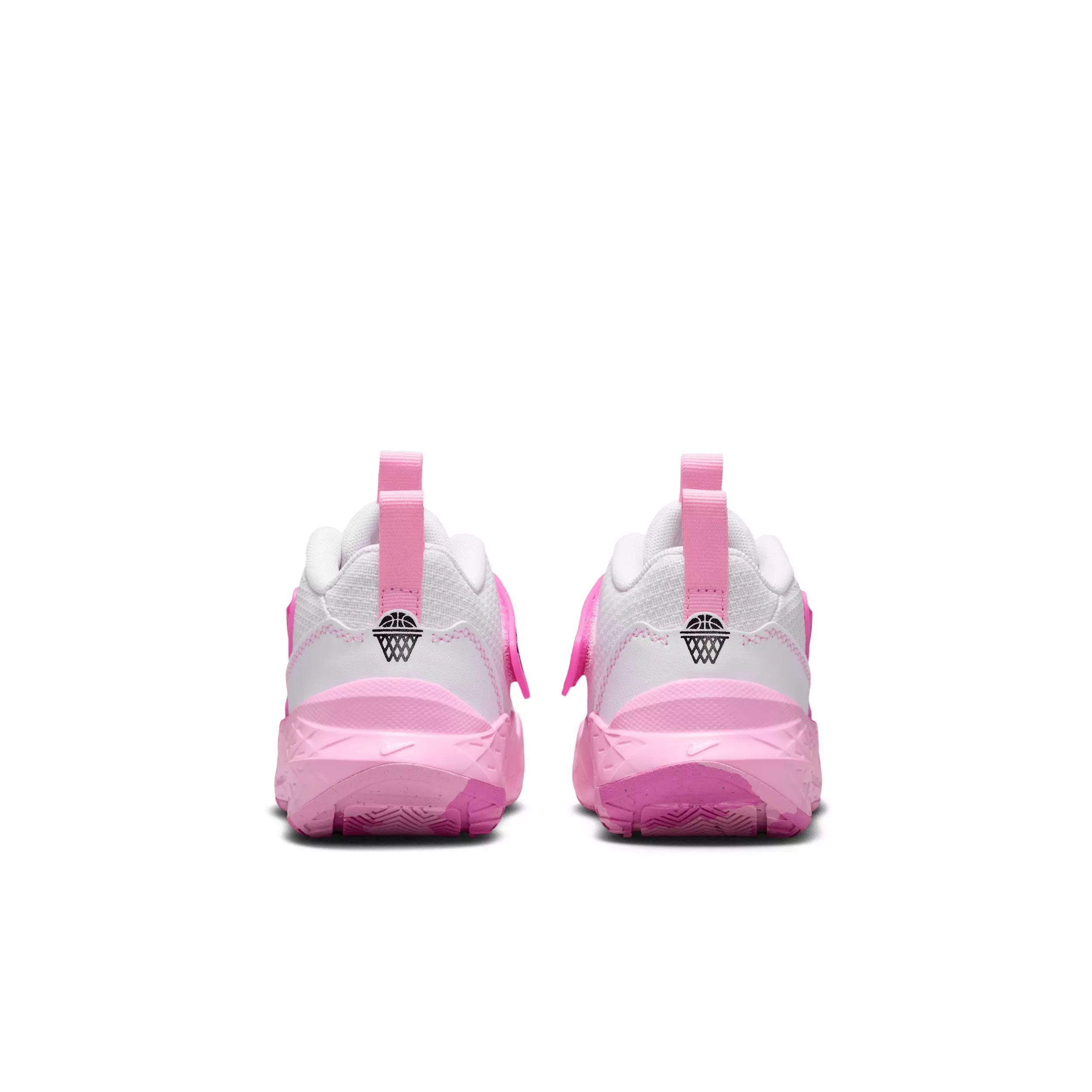 Nike Team Hustle D 12 "White/Pink Rise/Playful Pink/Black" Preschool Girls' Basketball Shoe - WHITE/PINK/PINK/BLACK