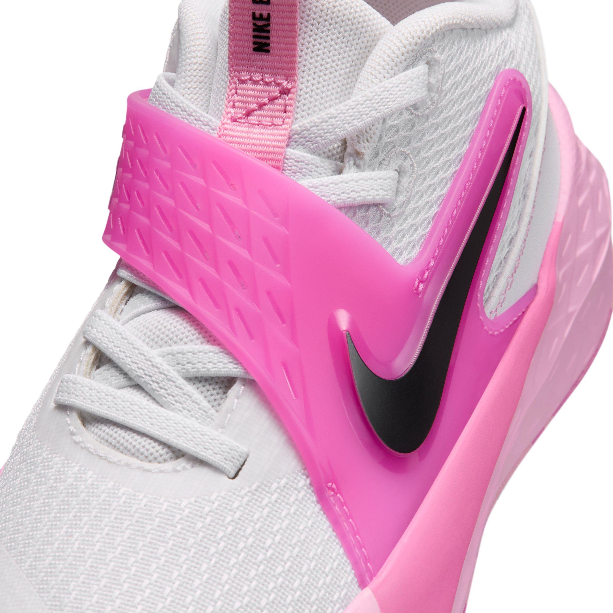 Nike Team Hustle D 12 "White/Pink Rise/Playful Pink/Black" Preschool Girls' Basketball Shoe - WHITE/PINK/PINK/BLACK