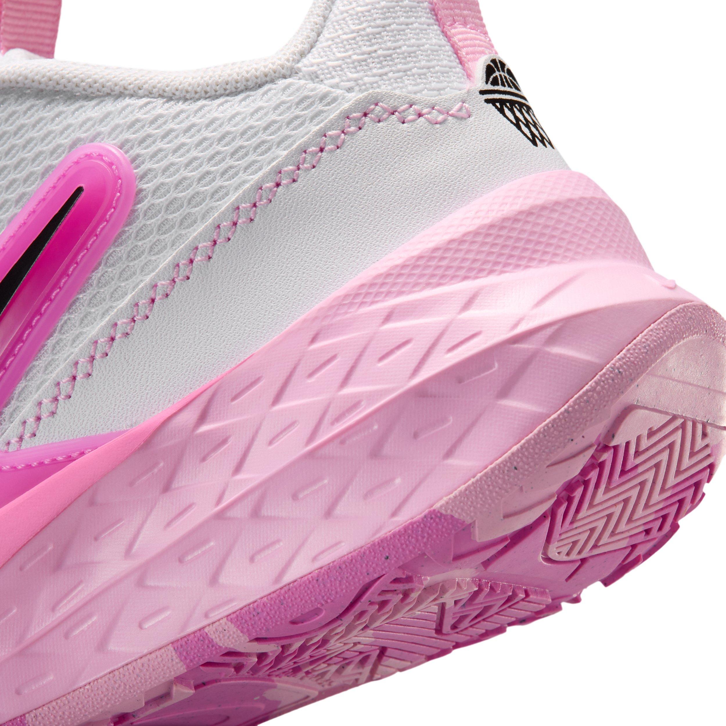 Nike Team Hustle D 12 "White/Pink Rise/Playful Pink/Black" Preschool Girls' Basketball Shoe - WHITE/PINK/PINK/BLACK
