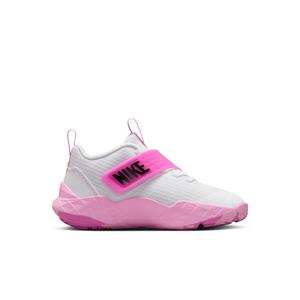 Nike Team Hustle D 12 "White/Pink Rise/Playful Pink/Black" Preschool Girls' Basketball Shoe - WHITE/PINK/PINK/BLACK