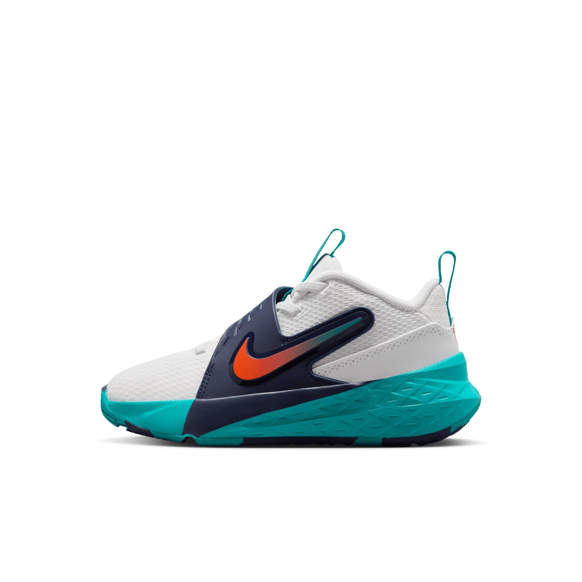Nike Team Hustle D 12 "Summit White/Energy/Midnight Navy/Orange" Preschool Boys' Basketball Shoe - WHITE/ENERGY/NAVY/ORANGE