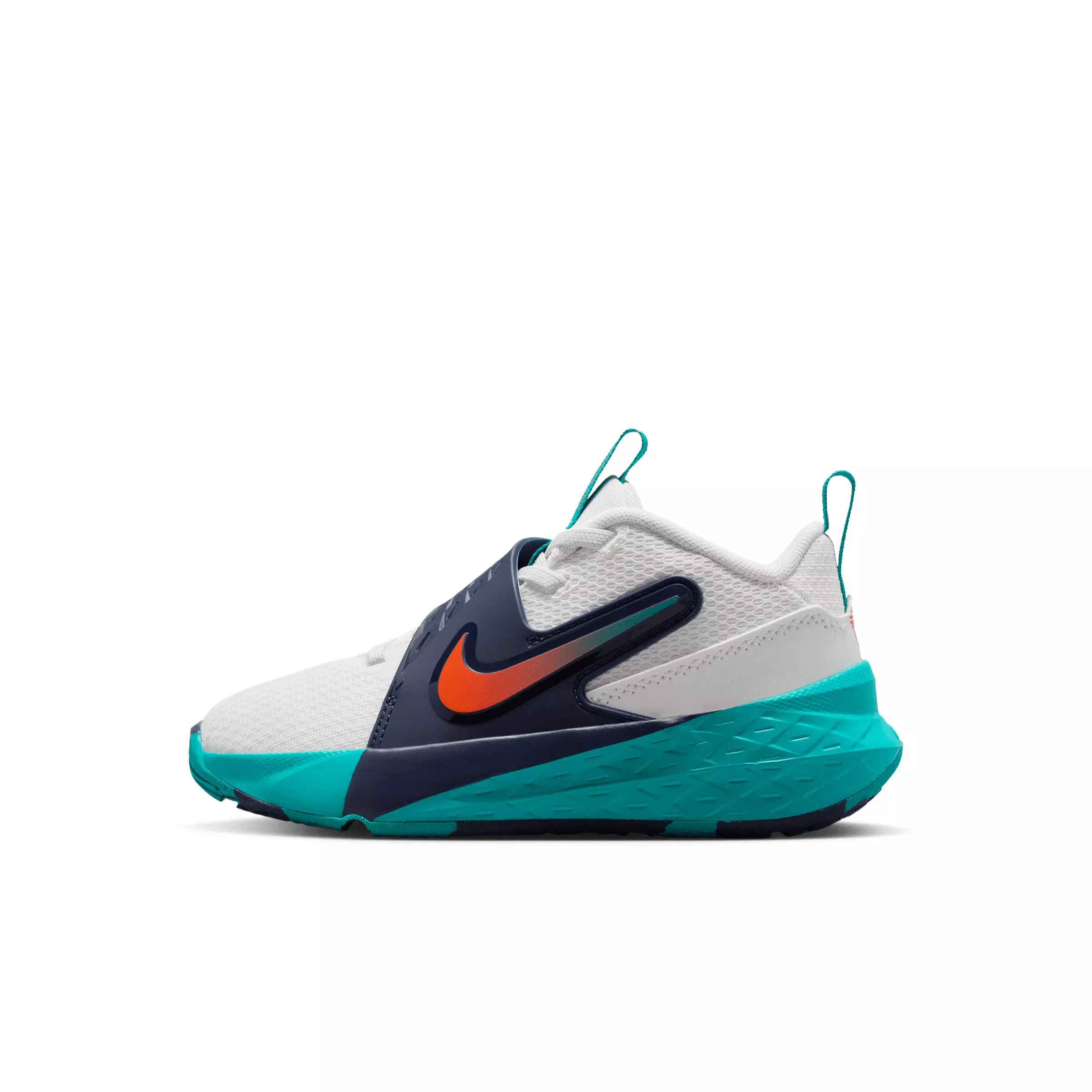 Nike Team Hustle D 12 "Summit White/Energy/Midnight Navy/Orange" Preschool Boys' Basketball Shoe - WHITE/ENERGY/NAVY/ORANGE