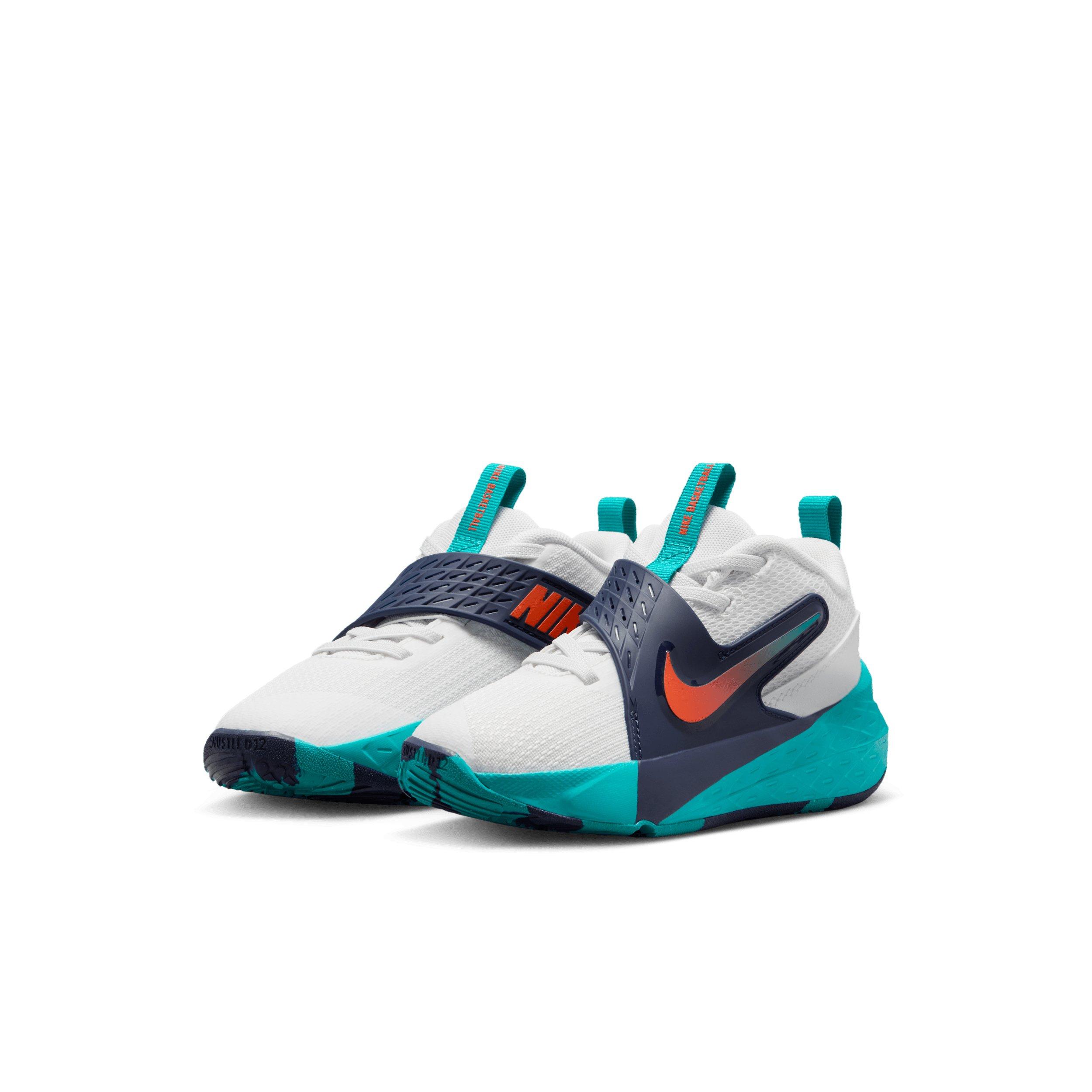 Nike Team Hustle D 12 "Summit White/Energy/Midnight Navy/Orange" Preschool Boys' Basketball Shoe - WHITE/ENERGY/NAVY/ORANGE