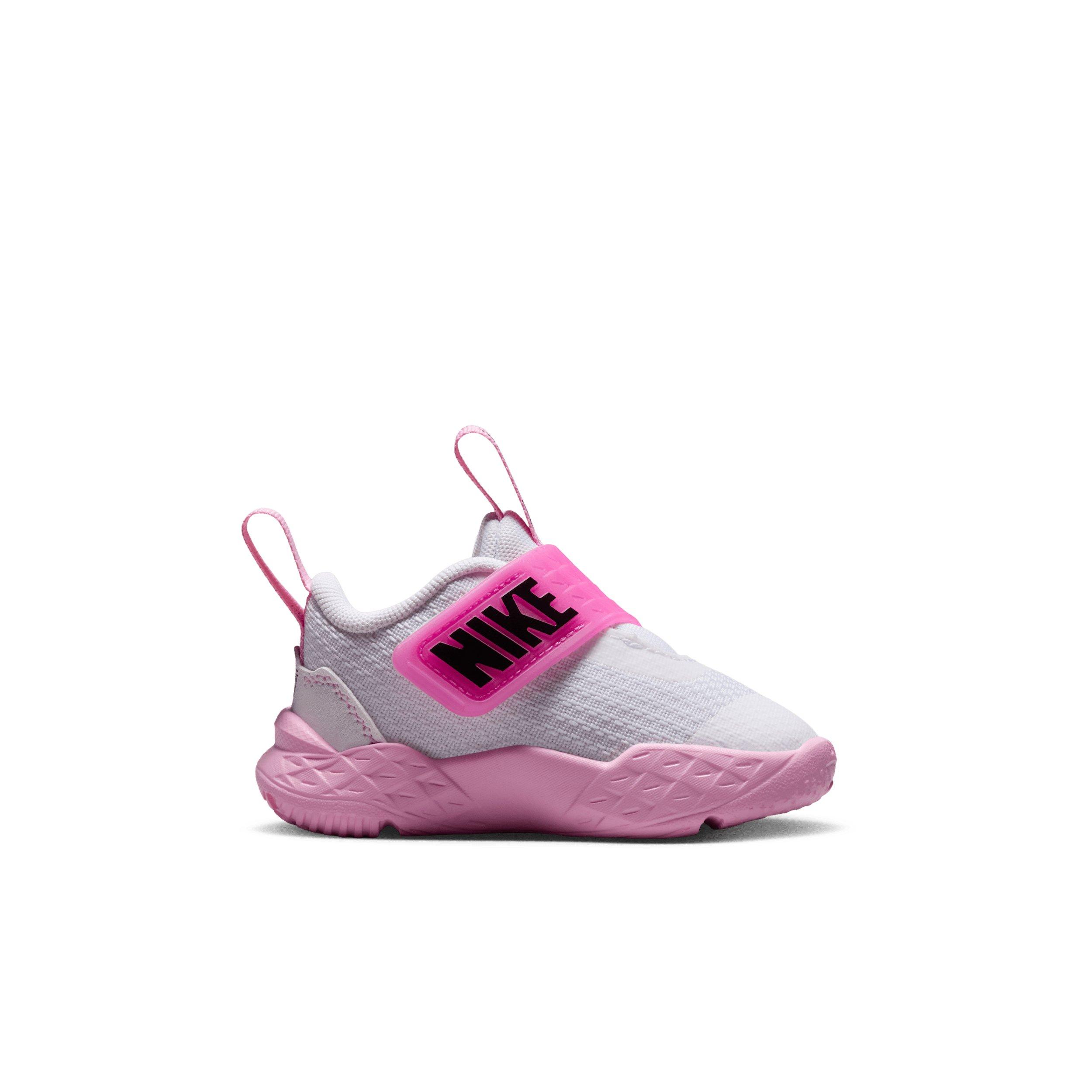 Nike Team Hustle D 12 "White/Pink Rise/Playful Pink/Black" Infant Girls' Basketball Shoe - WHITE/PINK/PINK/BLACK