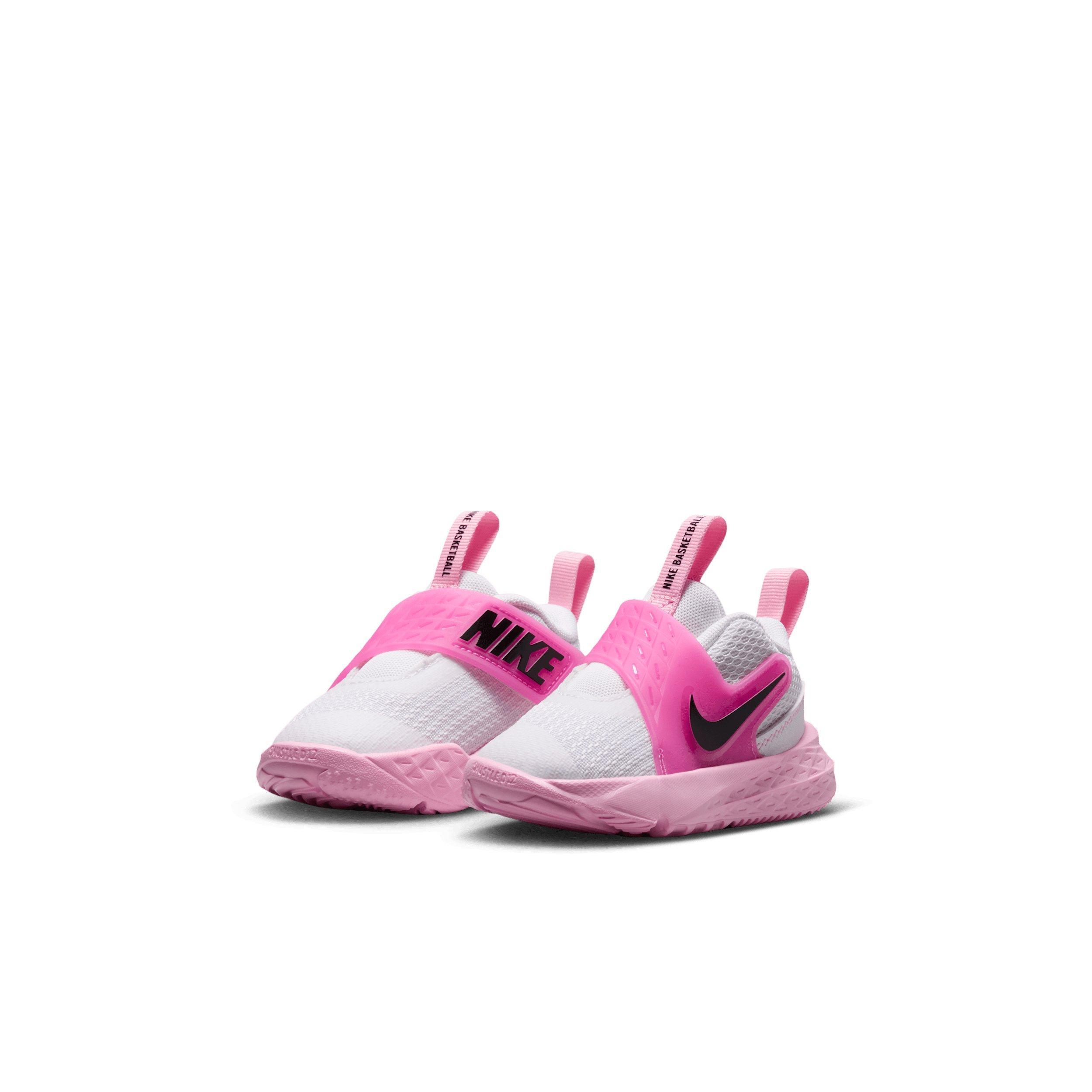Nike Team Hustle D 12 "White/Pink Rise/Playful Pink/Black" Infant Girls' Basketball Shoe - WHITE/PINK/PINK/BLACK