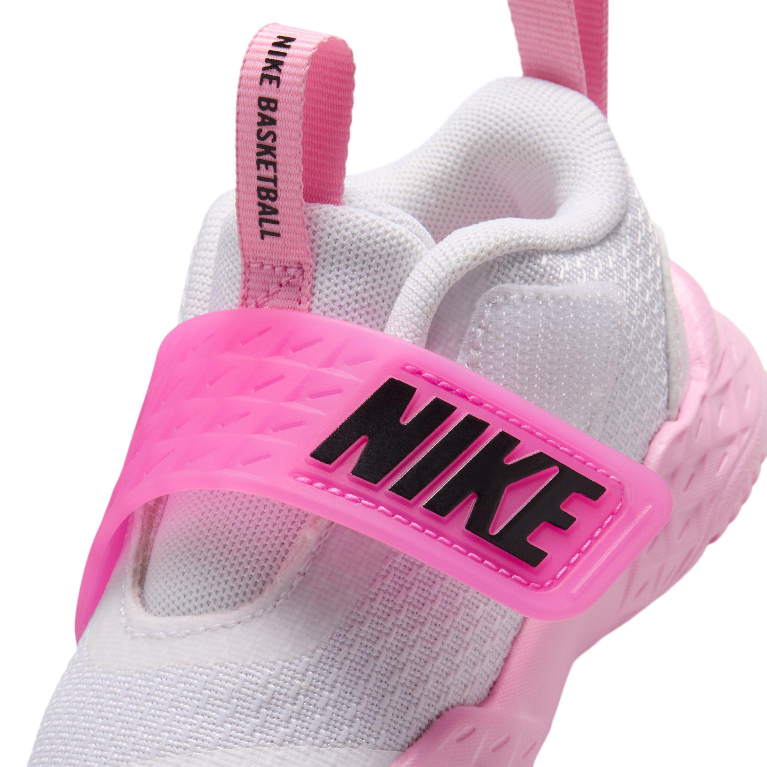 Nike Team Hustle D 12 "White/Pink Rise/Playful Pink/Black" Infant Girls' Basketball Shoe - WHITE/PINK/PINK/BLACK
