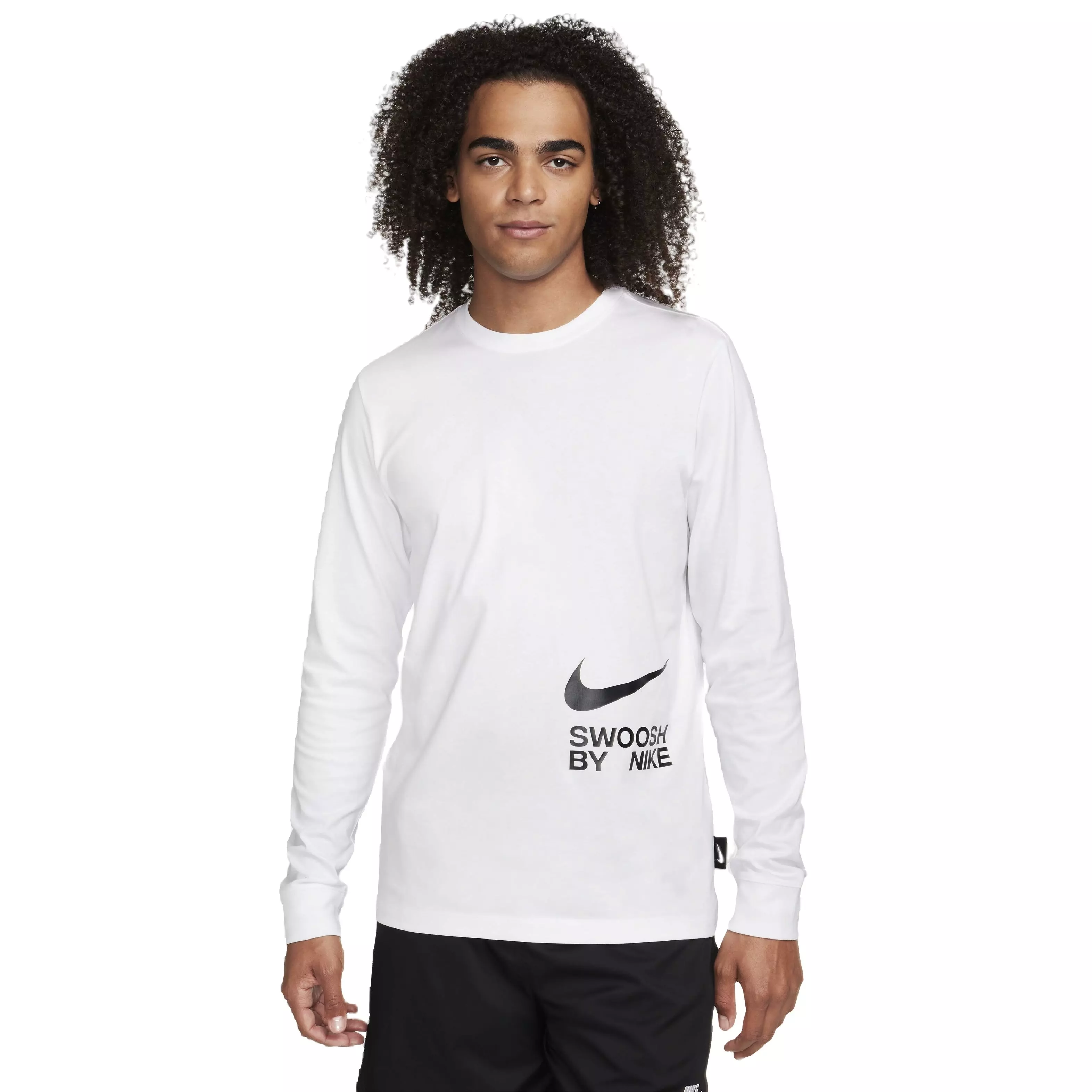 Nike Men's Sportswear Long-Sleeve Big Swoosh T-Shirt -White - WHITE