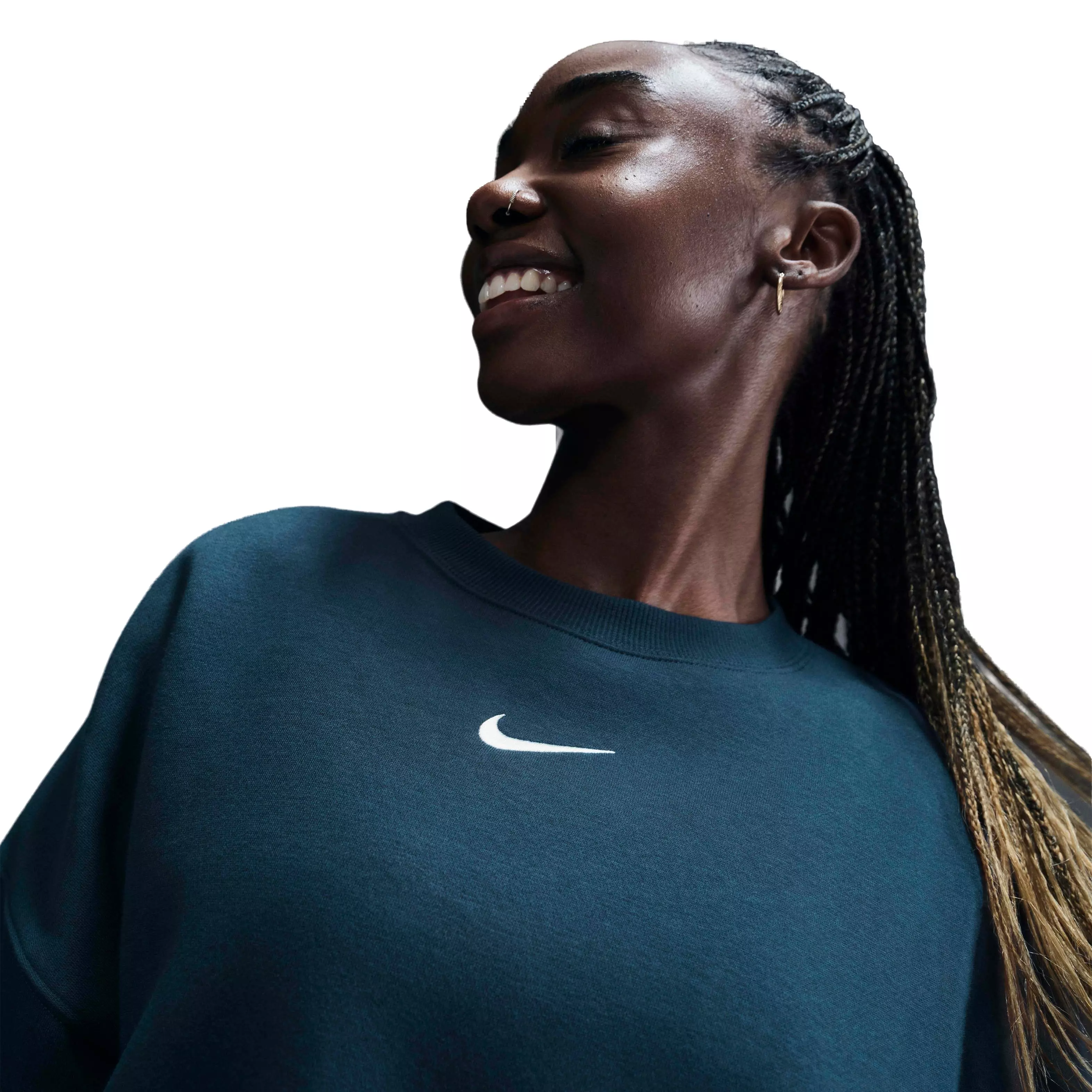 Nike Women's Sportswear Phoenix Swoosh Fleece Over-Oversized Crewneck Sweatshirt - NAVY