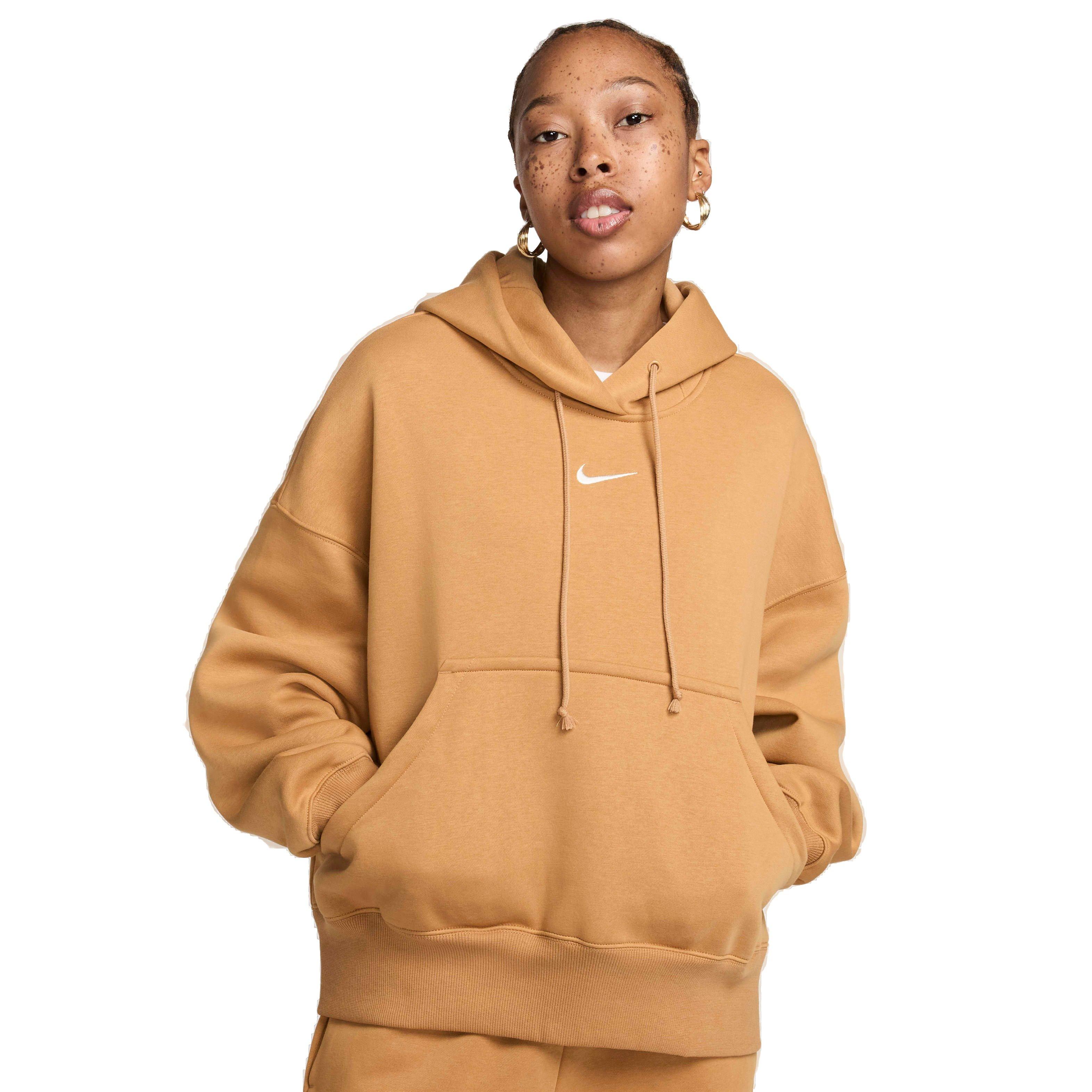 Nike Women's Sportswear Phoenix Swoosh Fleece Over-Oversized Pullover Hoodie - BROWN Thumbnail View 1