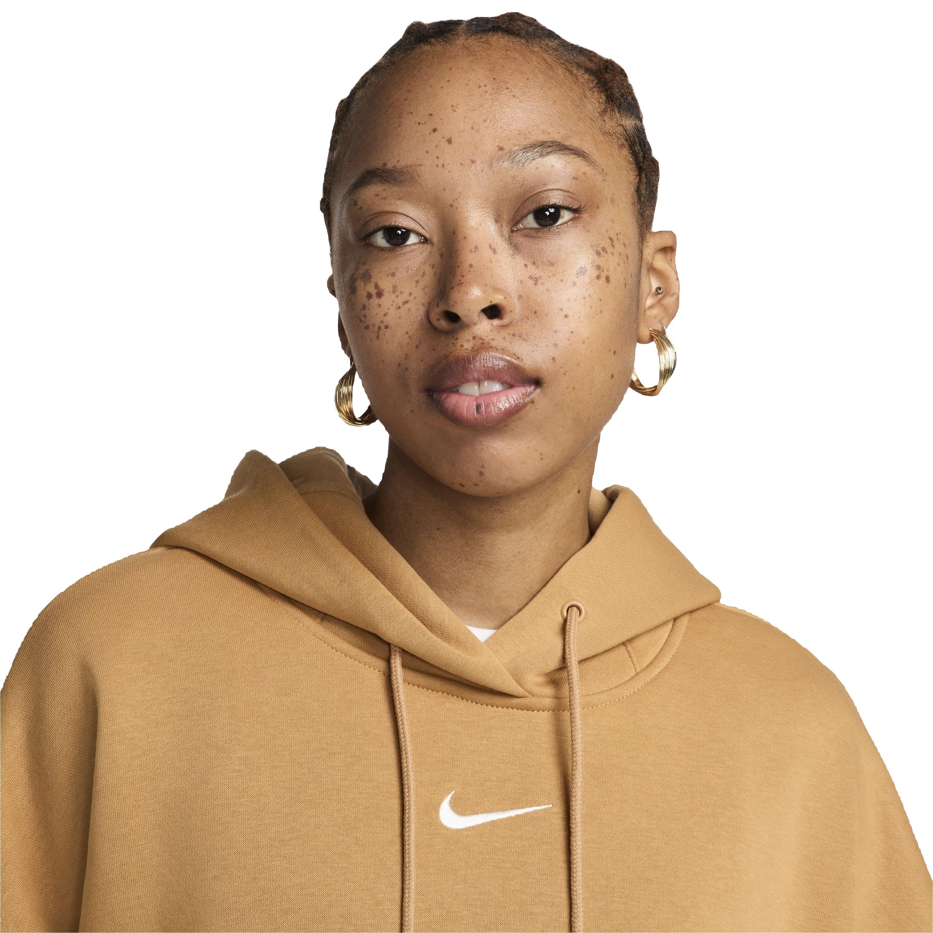 Nike Women's Sportswear Phoenix Swoosh Fleece Over-Oversized Pullover Hoodie - BROWN Thumbnail View 3