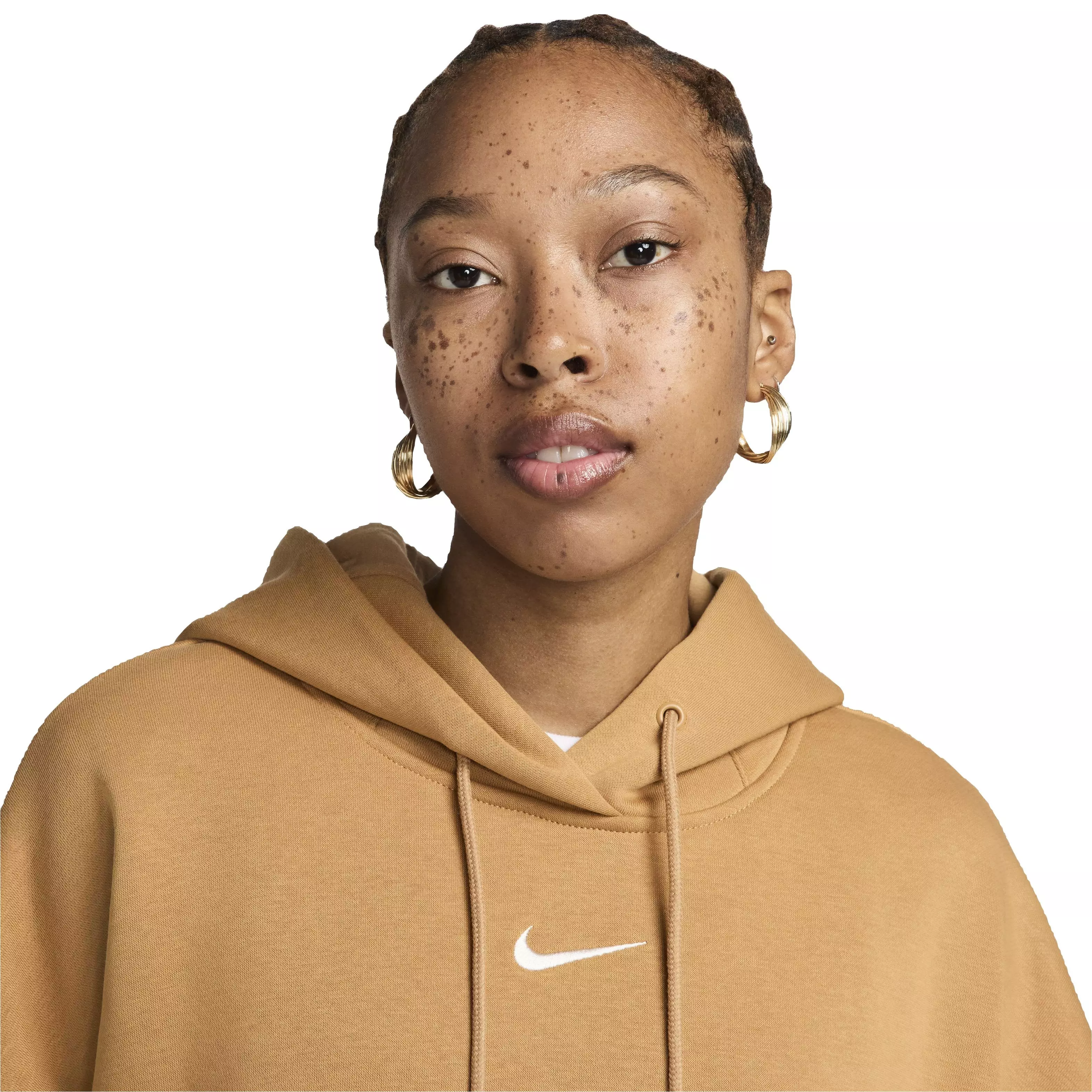 Nike Women's Sportswear Phoenix Swoosh Fleece Over-Oversized Pullover Hoodie - BROWN