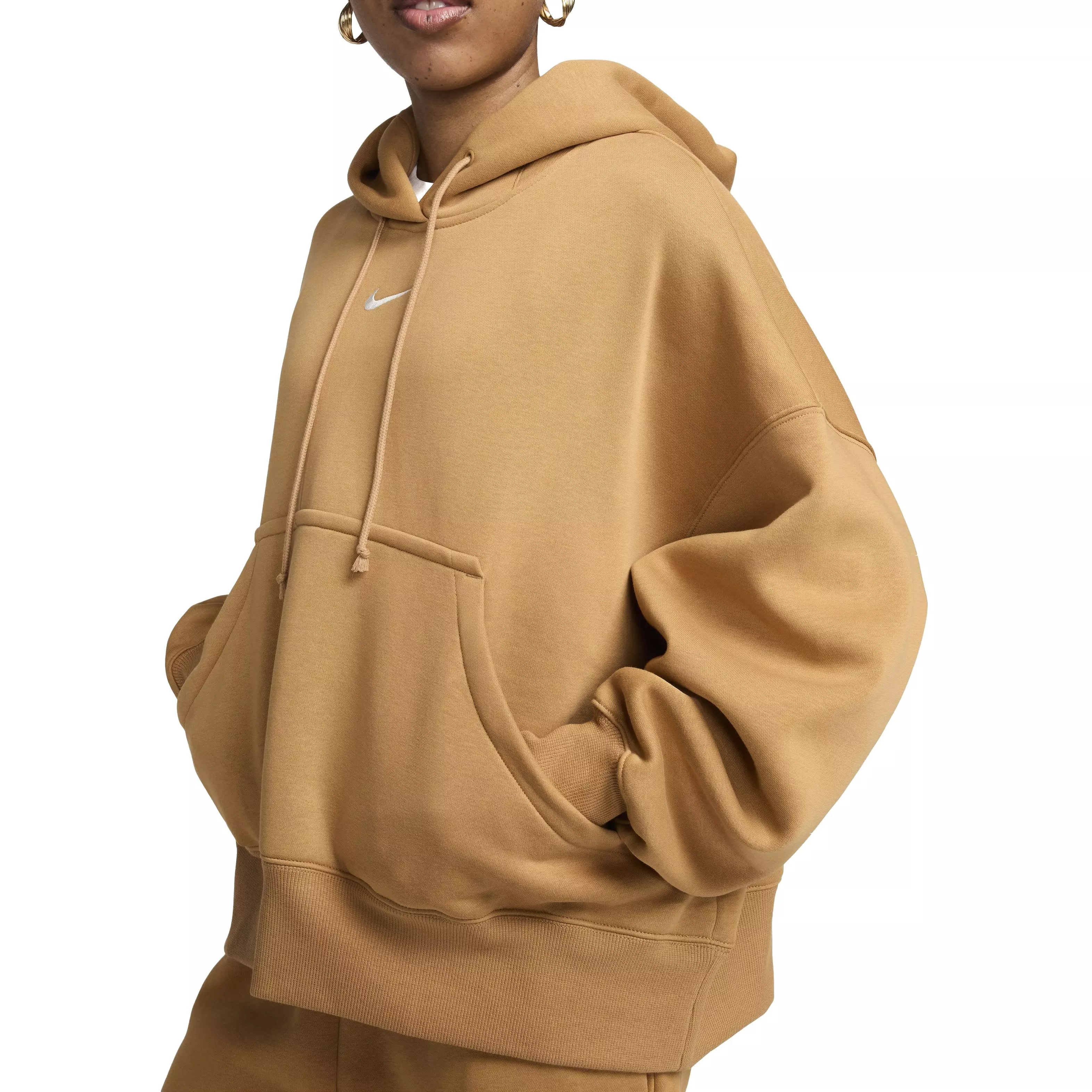 Nike Women's Sportswear Phoenix Swoosh Fleece Over-Oversized Pullover Hoodie - BROWN