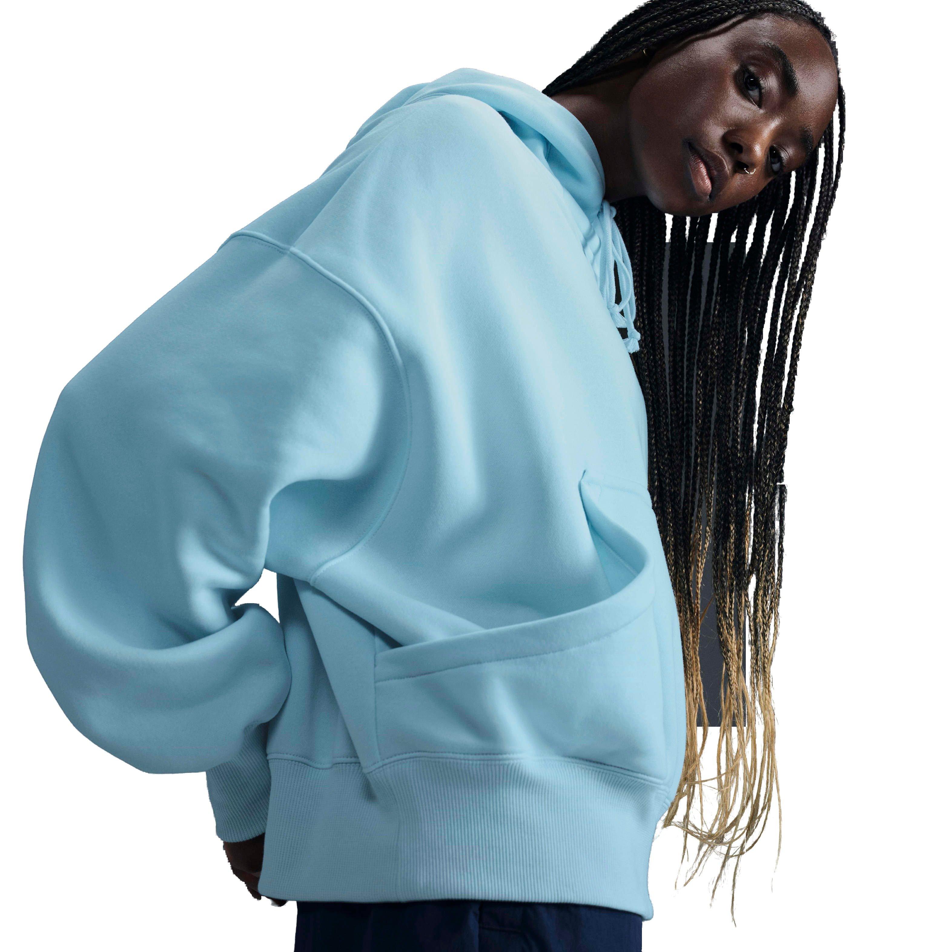 Nike Women's Sportswear Phoenix Swoosh Fleece Over-Oversized Pullover Hoodie - BLUE Thumbnail View 2