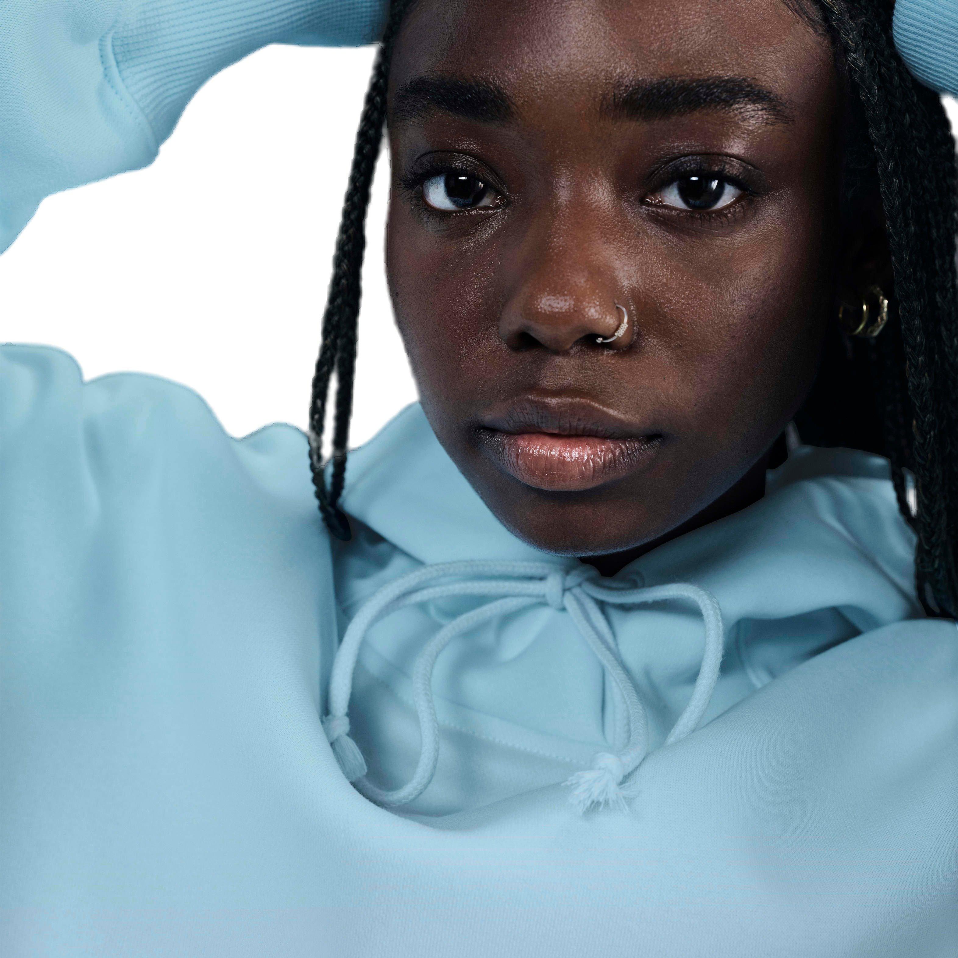 Nike Women's Sportswear Phoenix Swoosh Fleece Over-Oversized Pullover Hoodie - BLUE Thumbnail View 3