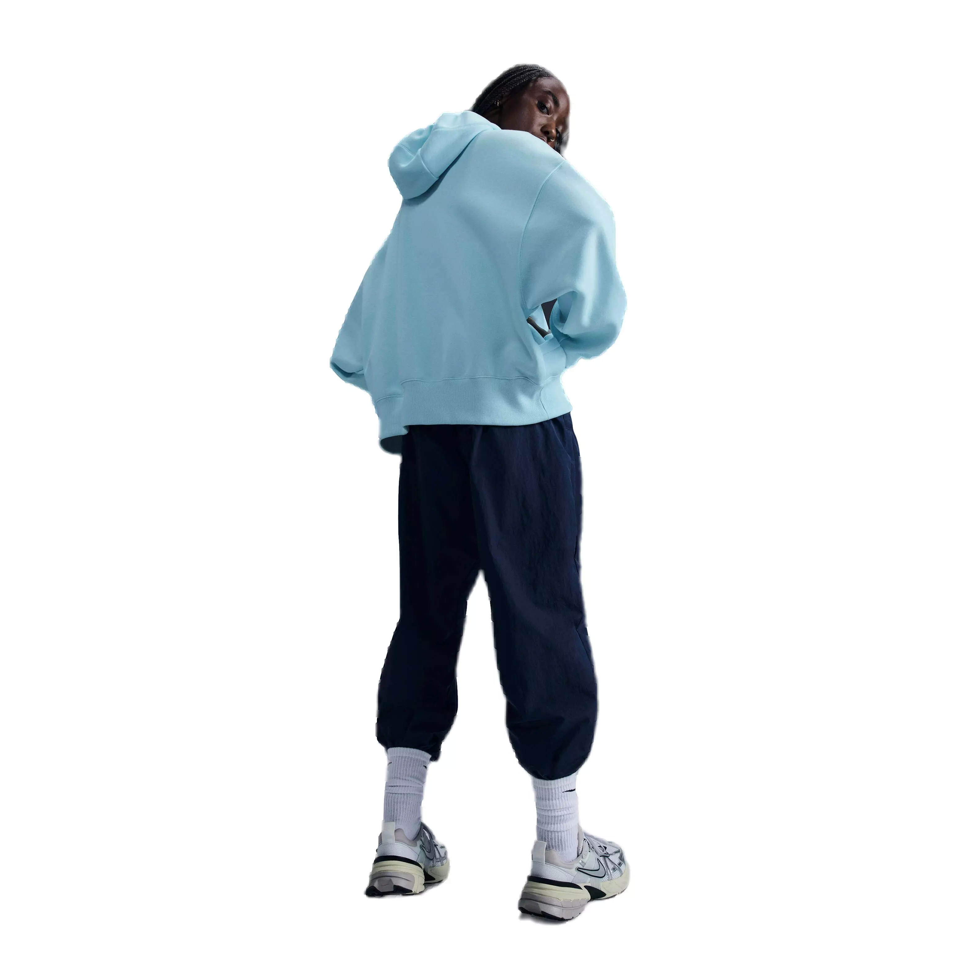 Nike Women's Sportswear Phoenix Swoosh Fleece Over-Oversized Pullover Hoodie - BLUE