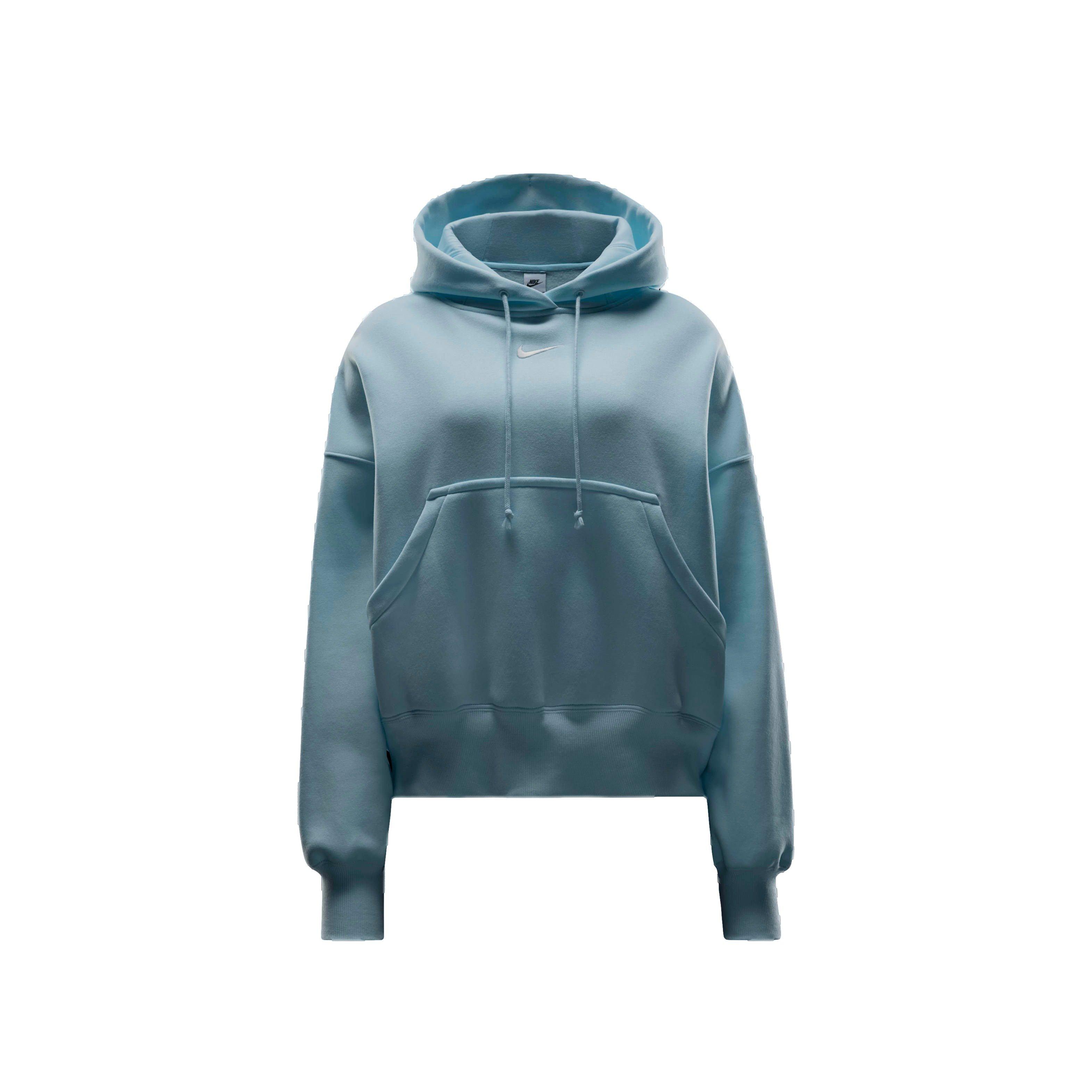 Nike Women's Sportswear Phoenix Swoosh Fleece Over-Oversized Pullover Hoodie - BLUE Thumbnail View 6