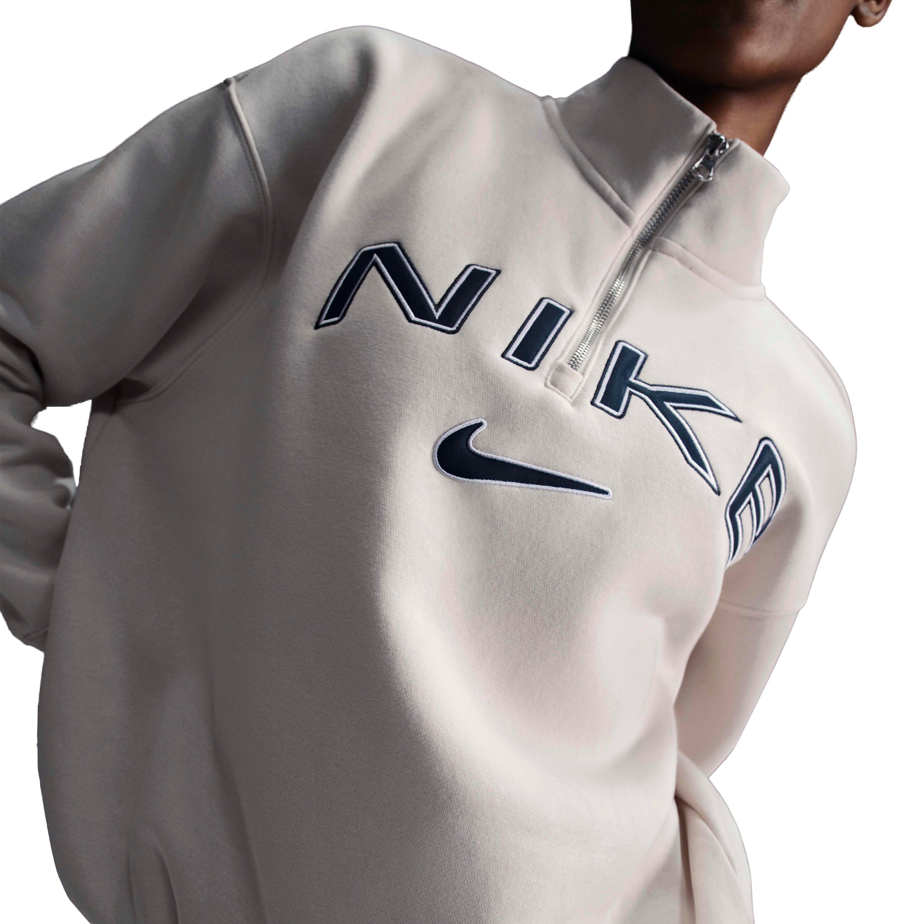Nike Women's Sportswear Poenix Fleece Oversized 1/4-Zip Logo Top - BIRCH HEATHER Thumbnail View 1