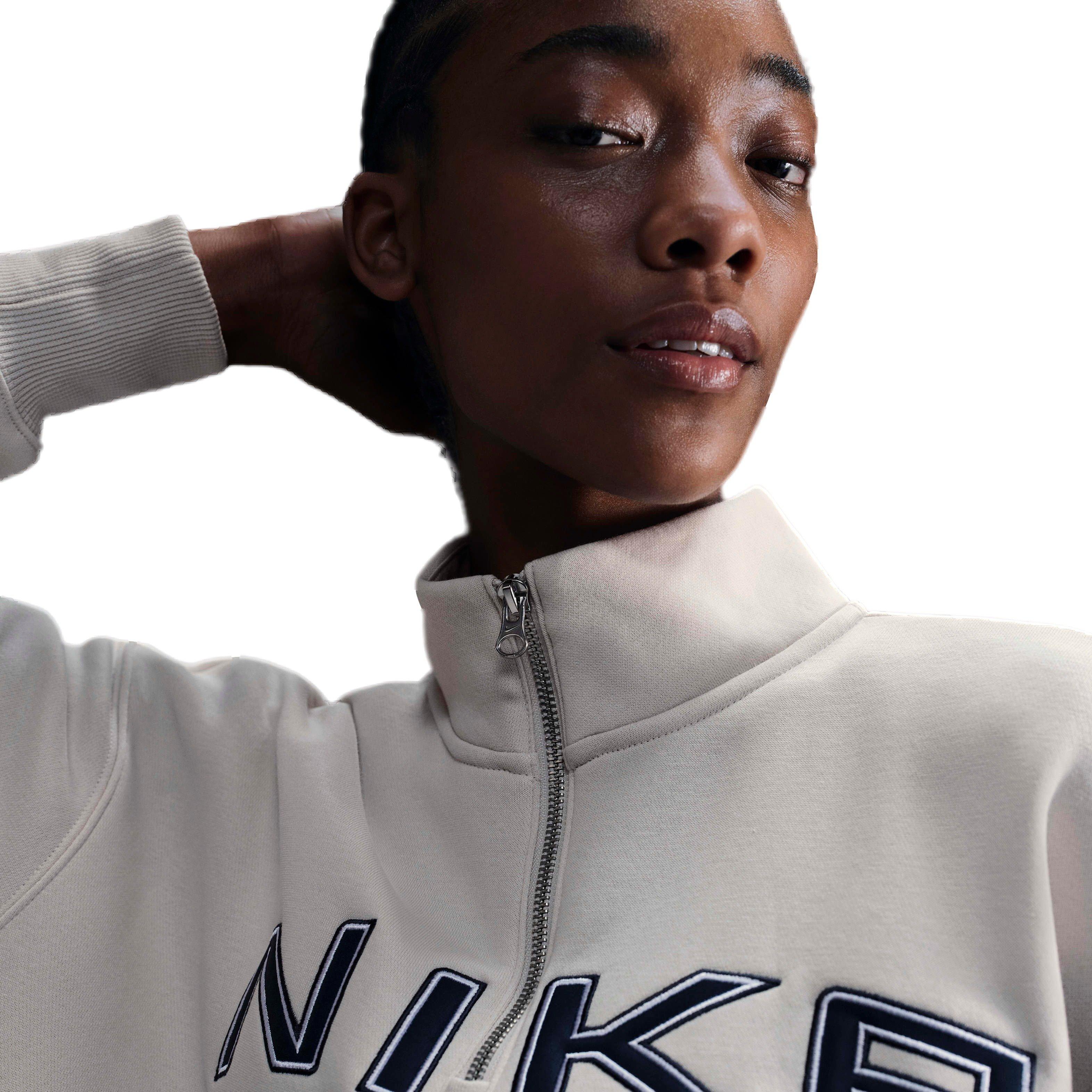 Nike Women's Sportswear Poenix Fleece Oversized 1/4-Zip Logo Top - BIRCH HEATHER Thumbnail View 3