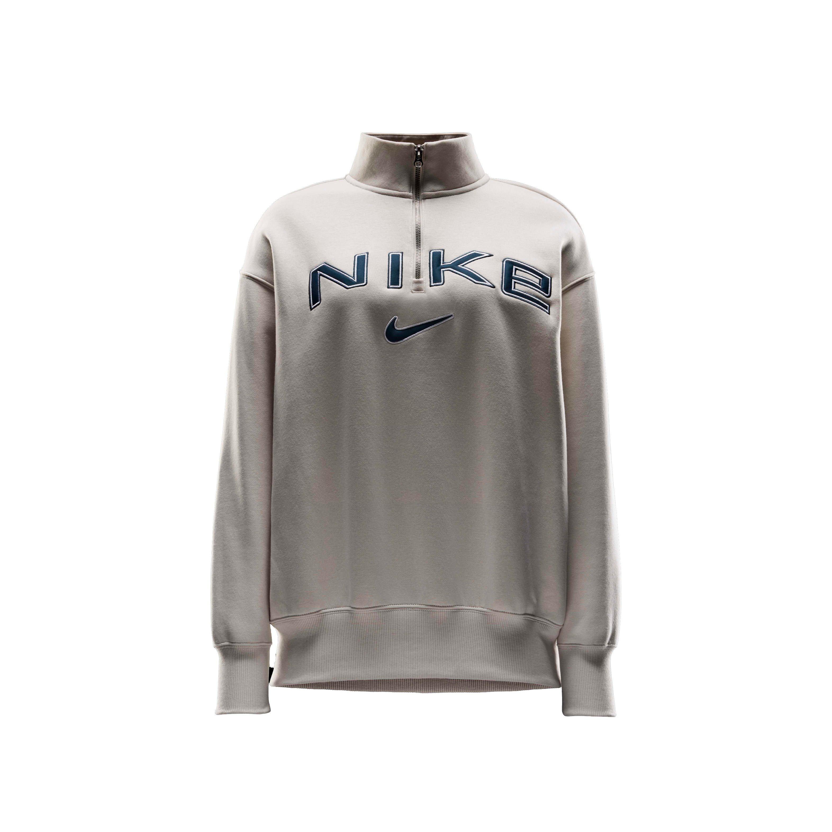 Nike Women's Sportswear Poenix Fleece Oversized 1/4-Zip Logo Top - BIRCH HEATHER Thumbnail View 6