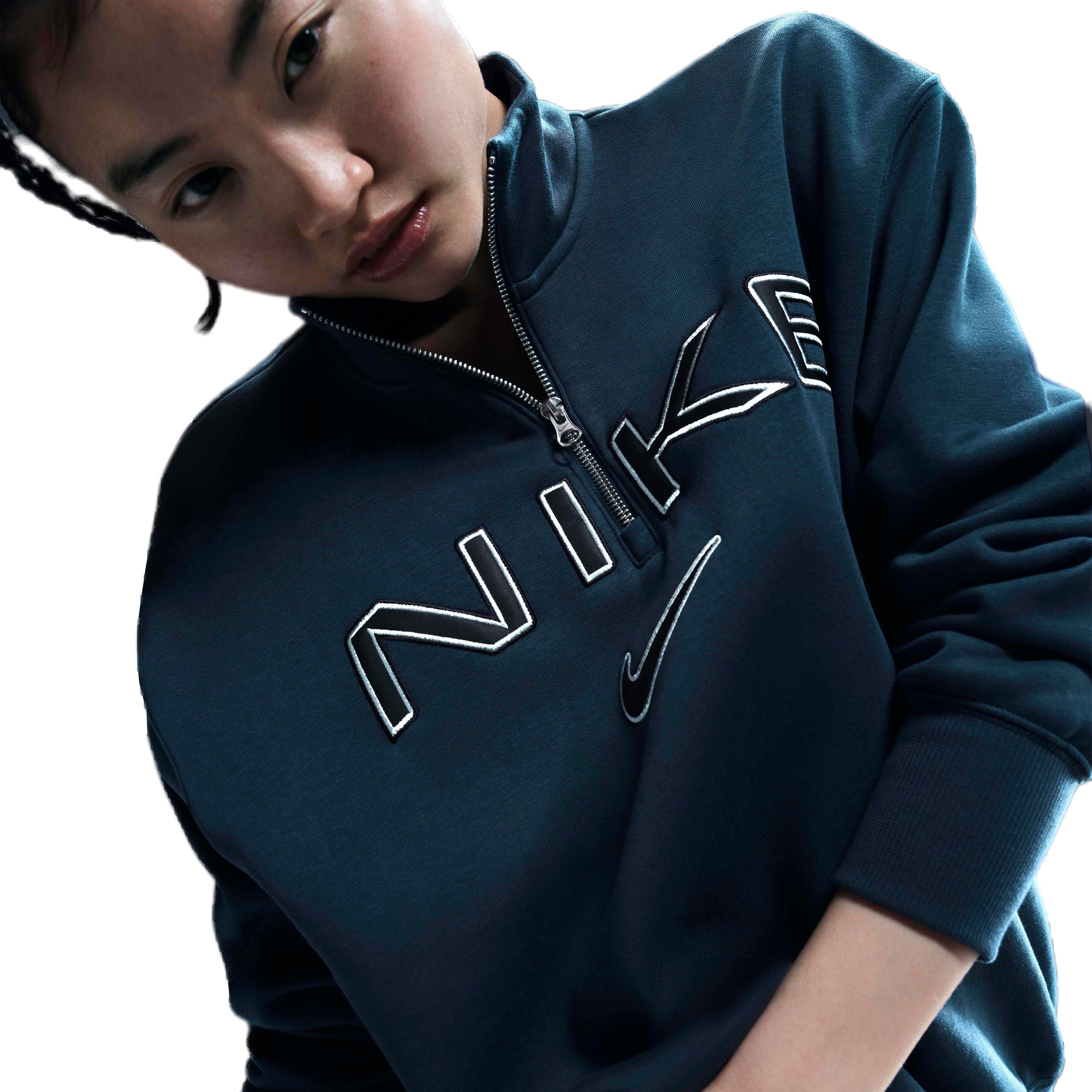 Nike Women's Sportswear Poenix Fleece Oversized 1/4-Zip Logo Top - NAVY Thumbnail View 1