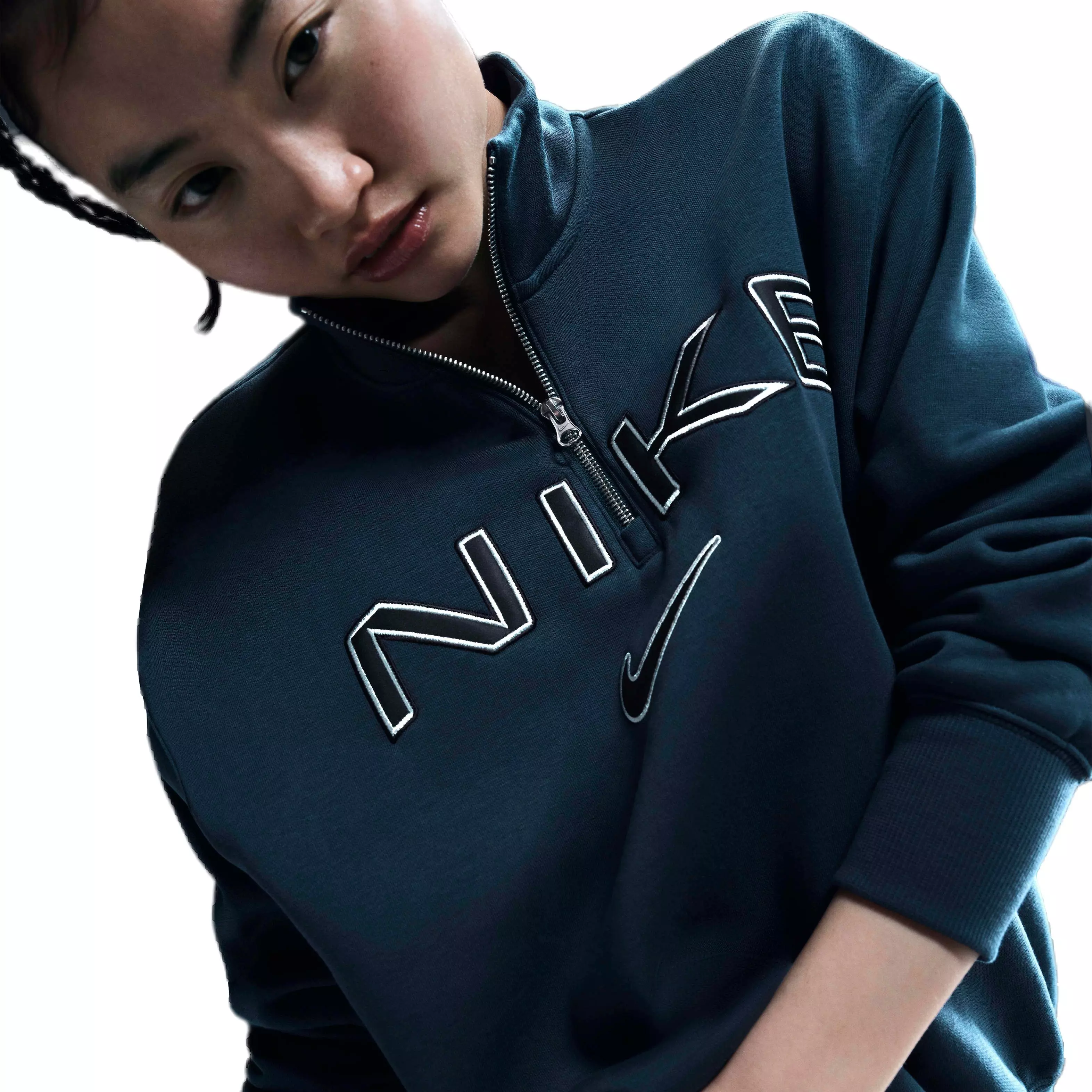 Nike Women's Sportswear Poenix Fleece Oversized 1/4-Zip Logo Top - NAVY
