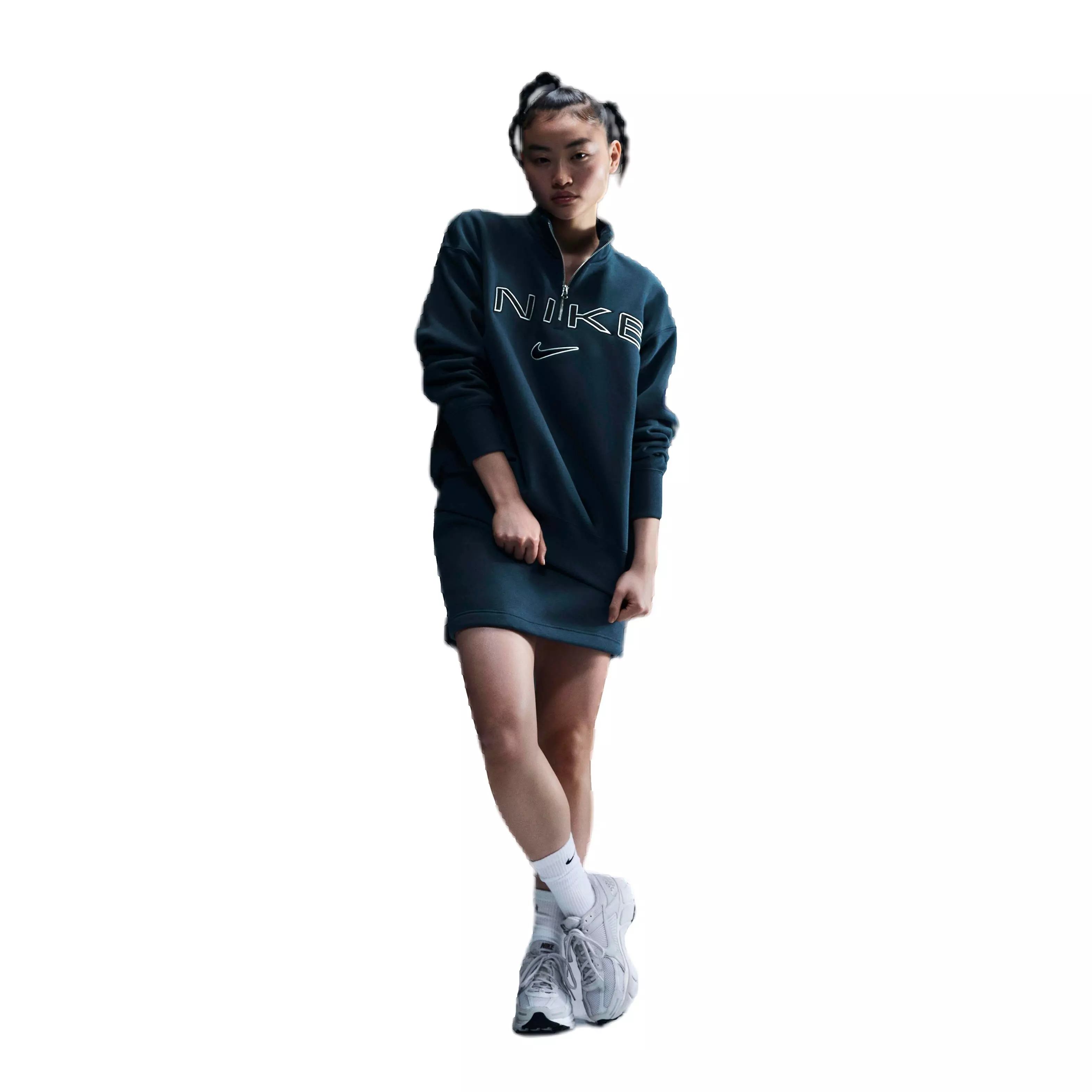 Nike Women's Sportswear Poenix Fleece Oversized 1/4-Zip Logo Top - NAVY