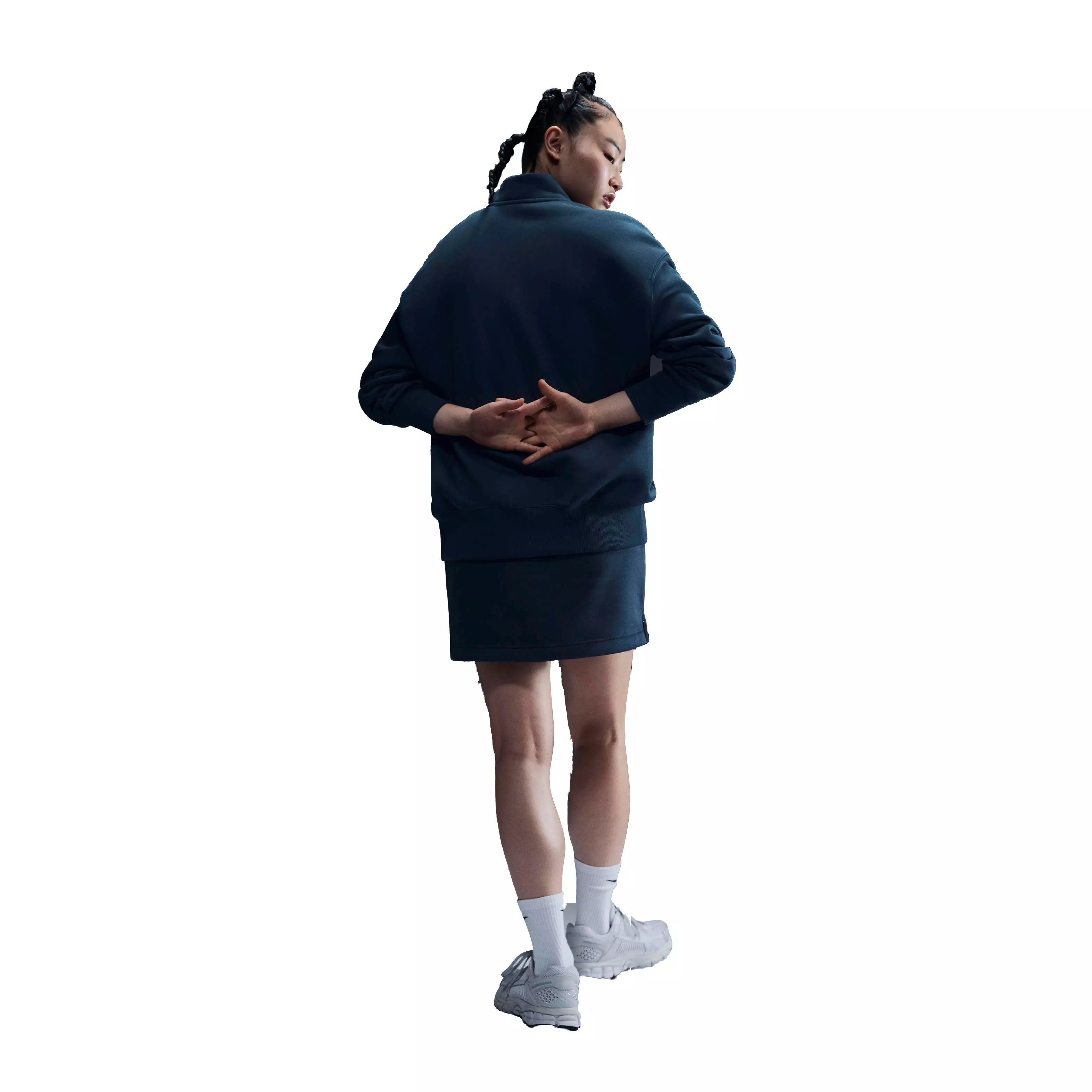 Nike Women's Sportswear Poenix Fleece Oversized 1/4-Zip Logo Top - NAVY