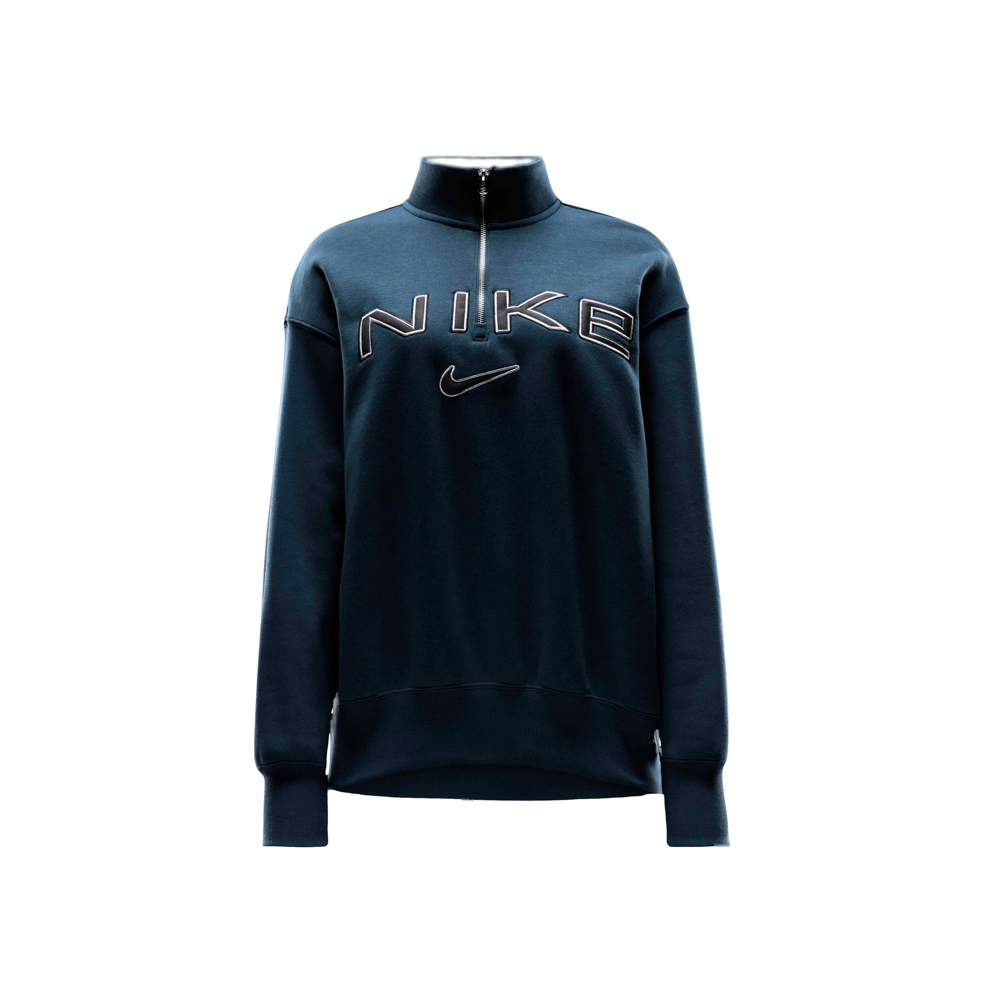 Nike Women's Sportswear Poenix Fleece Oversized 1/4-Zip Logo Top - NAVY Thumbnail View 6