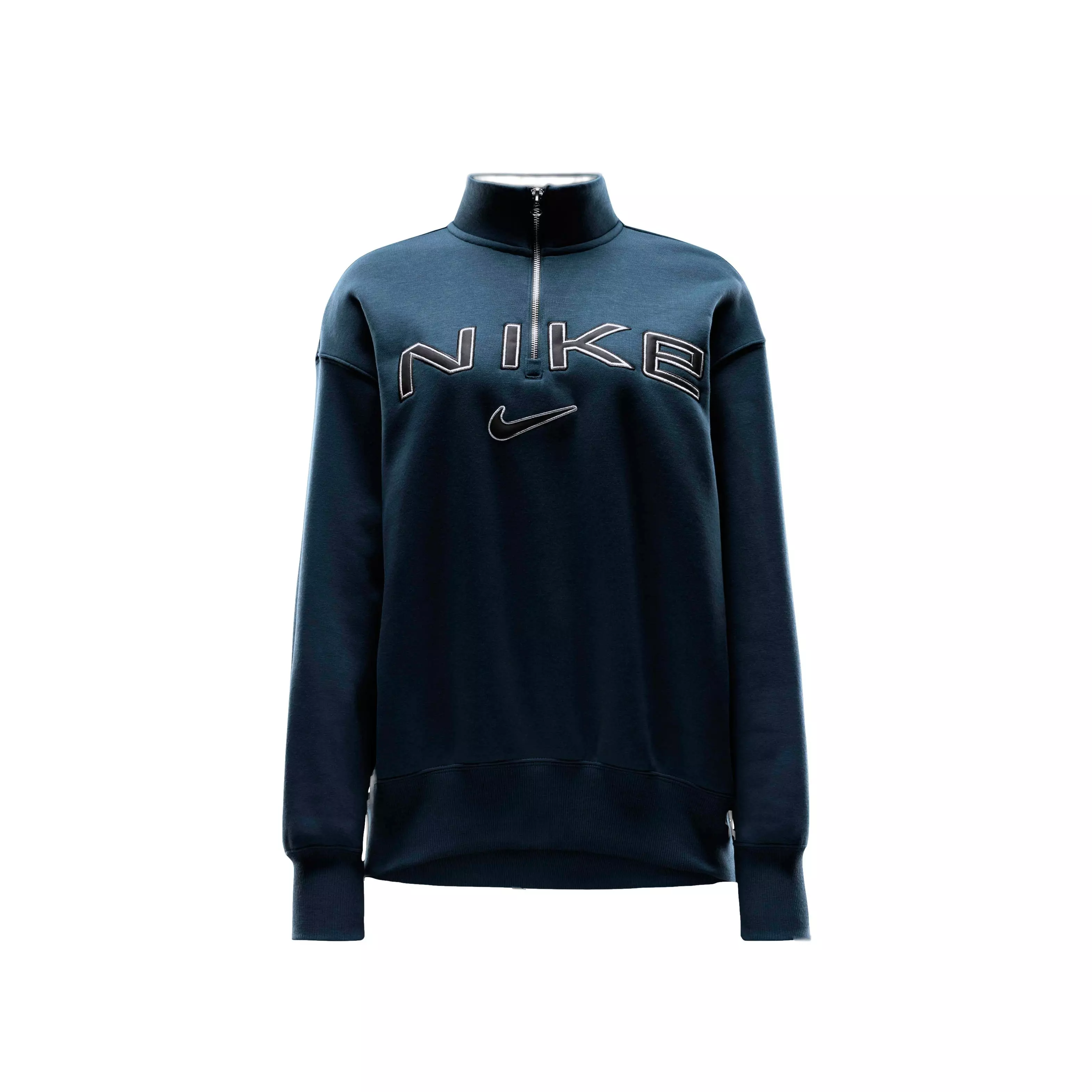Nike Women's Sportswear Poenix Fleece Oversized 1/4-Zip Logo Top - NAVY