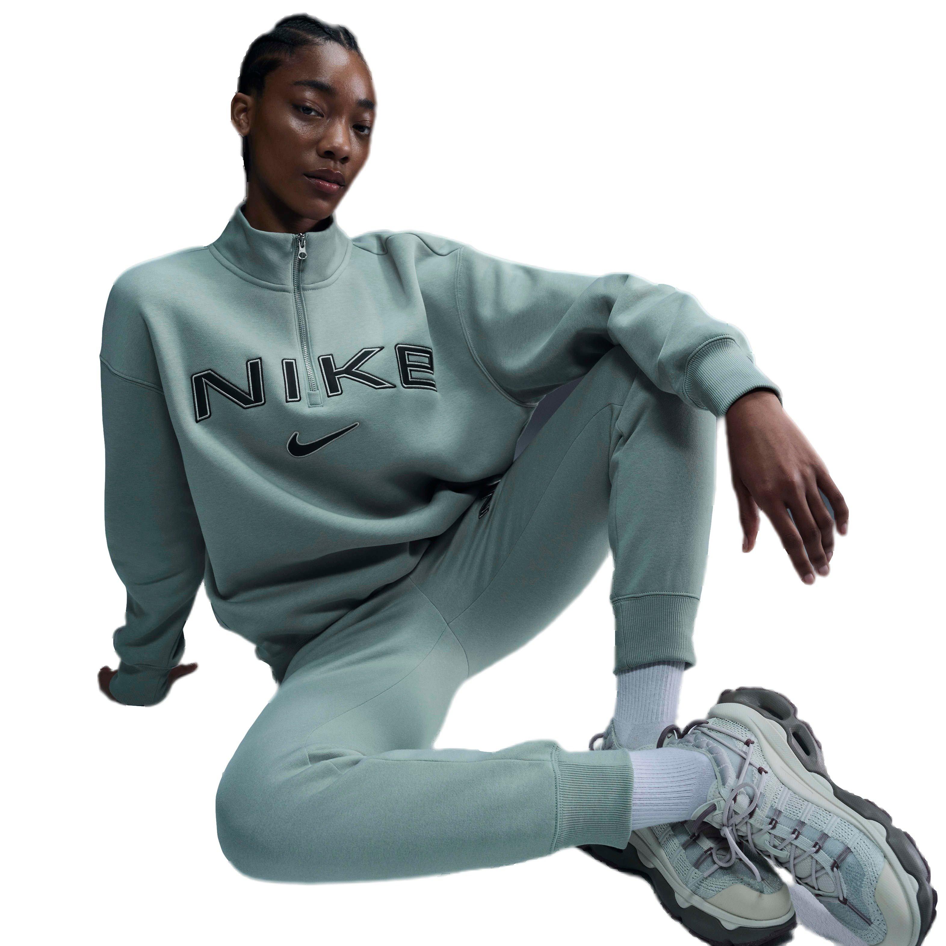 Nike Women's Sportswear Poenix Fleece Oversized 1/4-Zip Logo Top - GREEN Thumbnail View 3