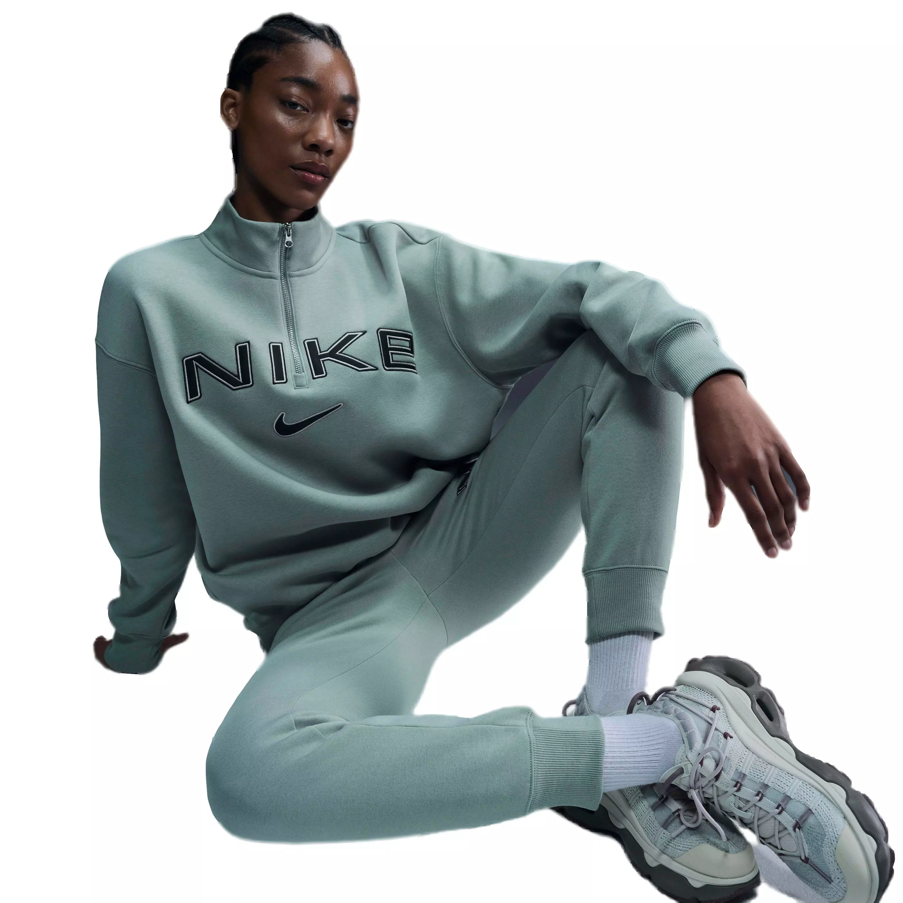 Nike Women's Sportswear Poenix Fleece Oversized 1/4-Zip Logo Top - GREEN