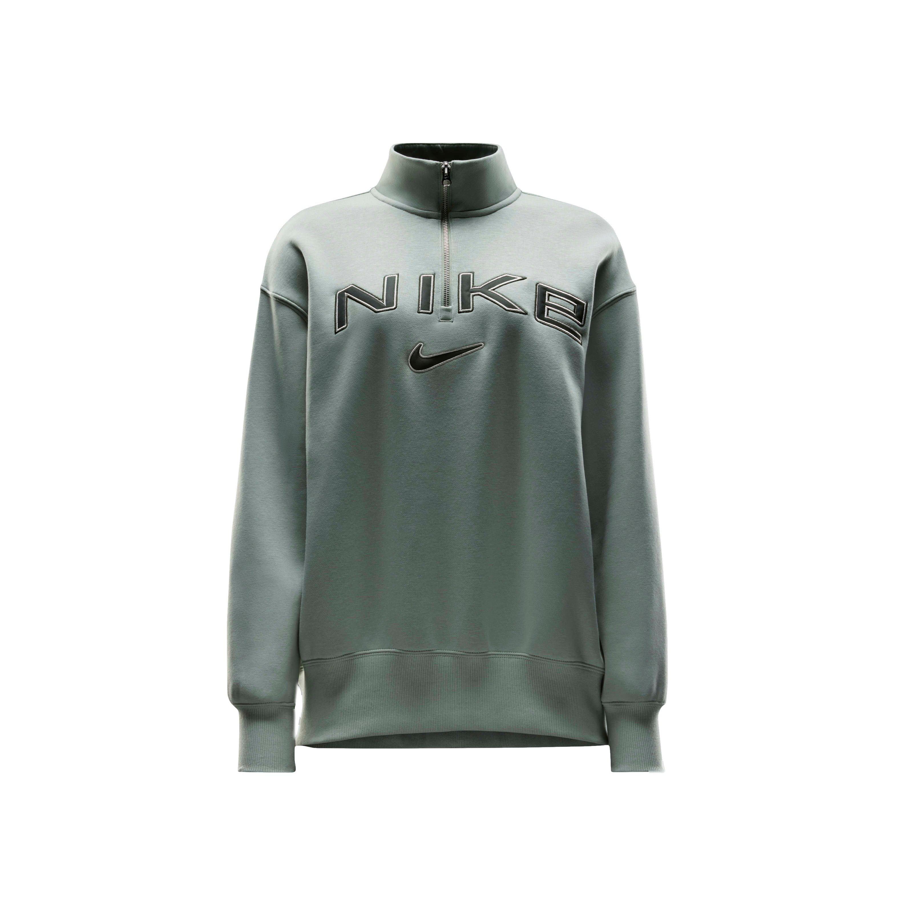 Nike Women's Sportswear Poenix Fleece Oversized 1/4-Zip Logo Top - GREEN Thumbnail View 6