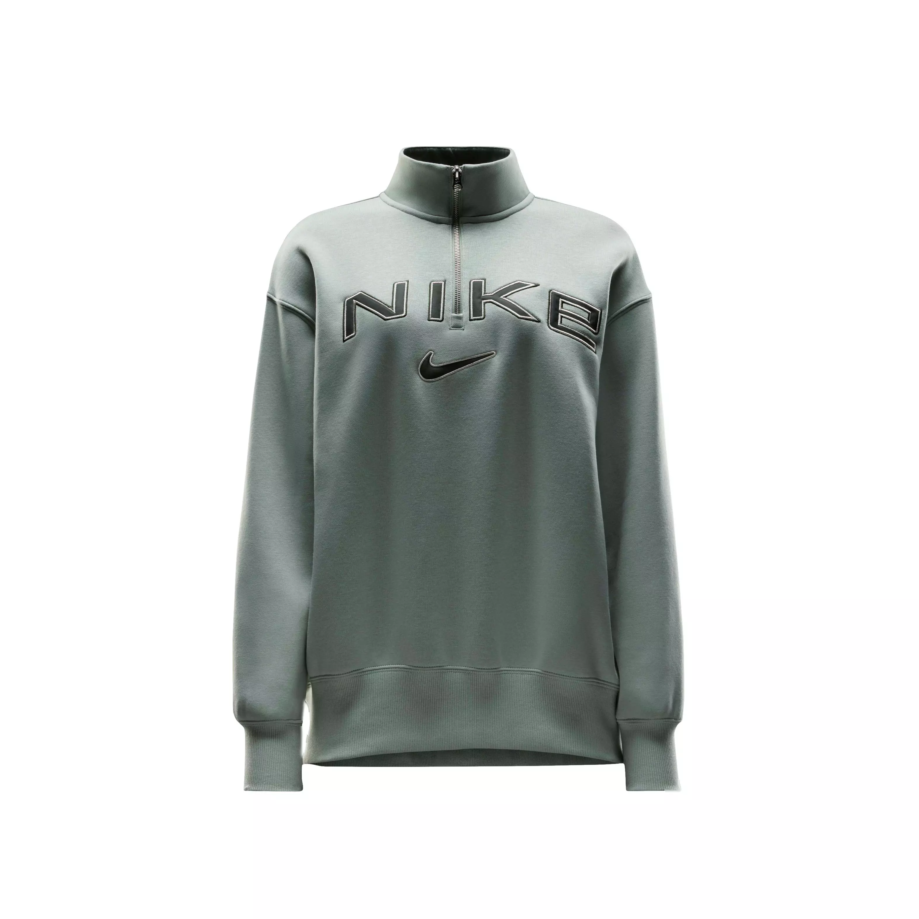 Nike Women's Sportswear Poenix Fleece Oversized 1/4-Zip Logo Top - GREEN