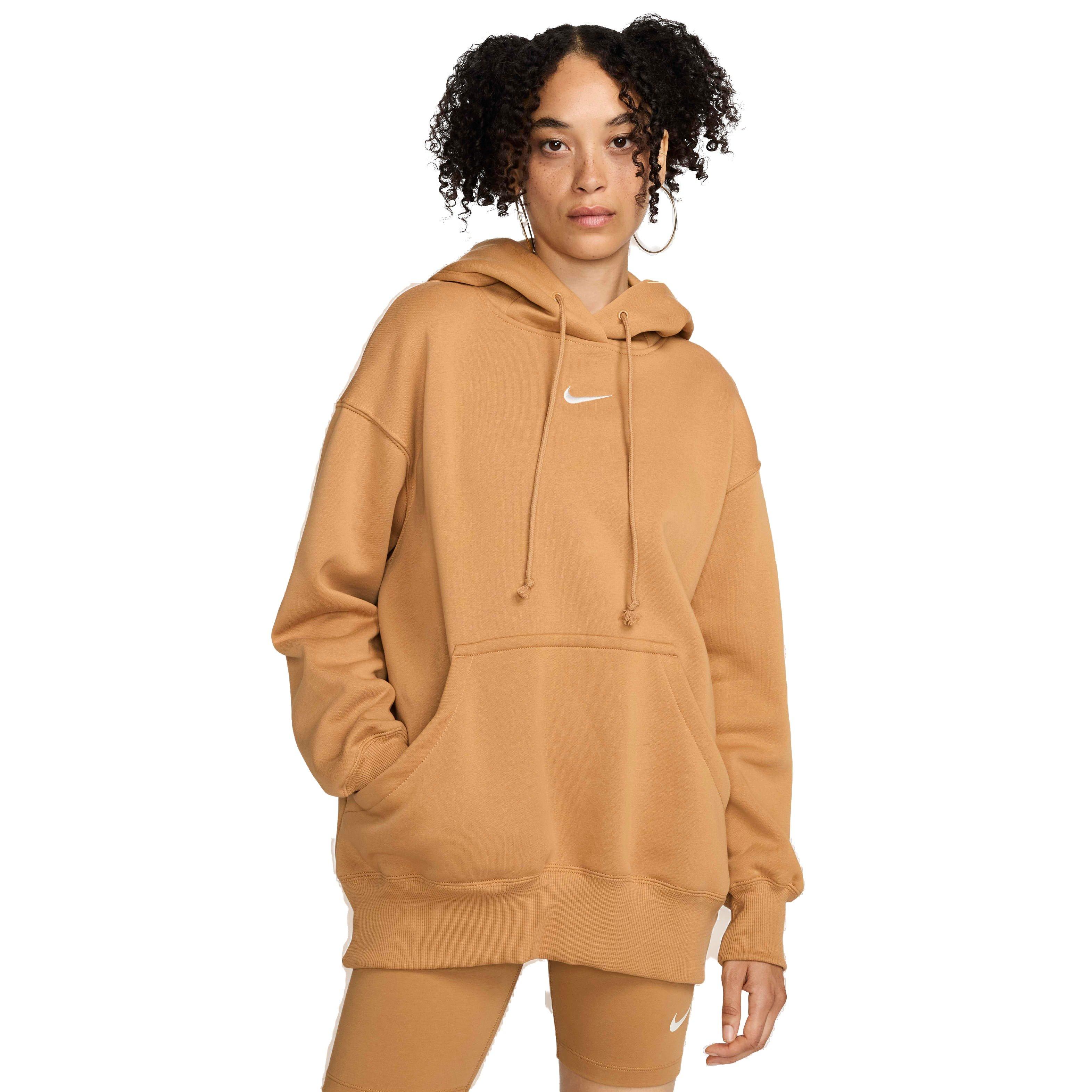 Nike Women's Sportswear Phoenix Swoosh Fleece Oversized Pullover Hoodie - BROWN Thumbnail View 1