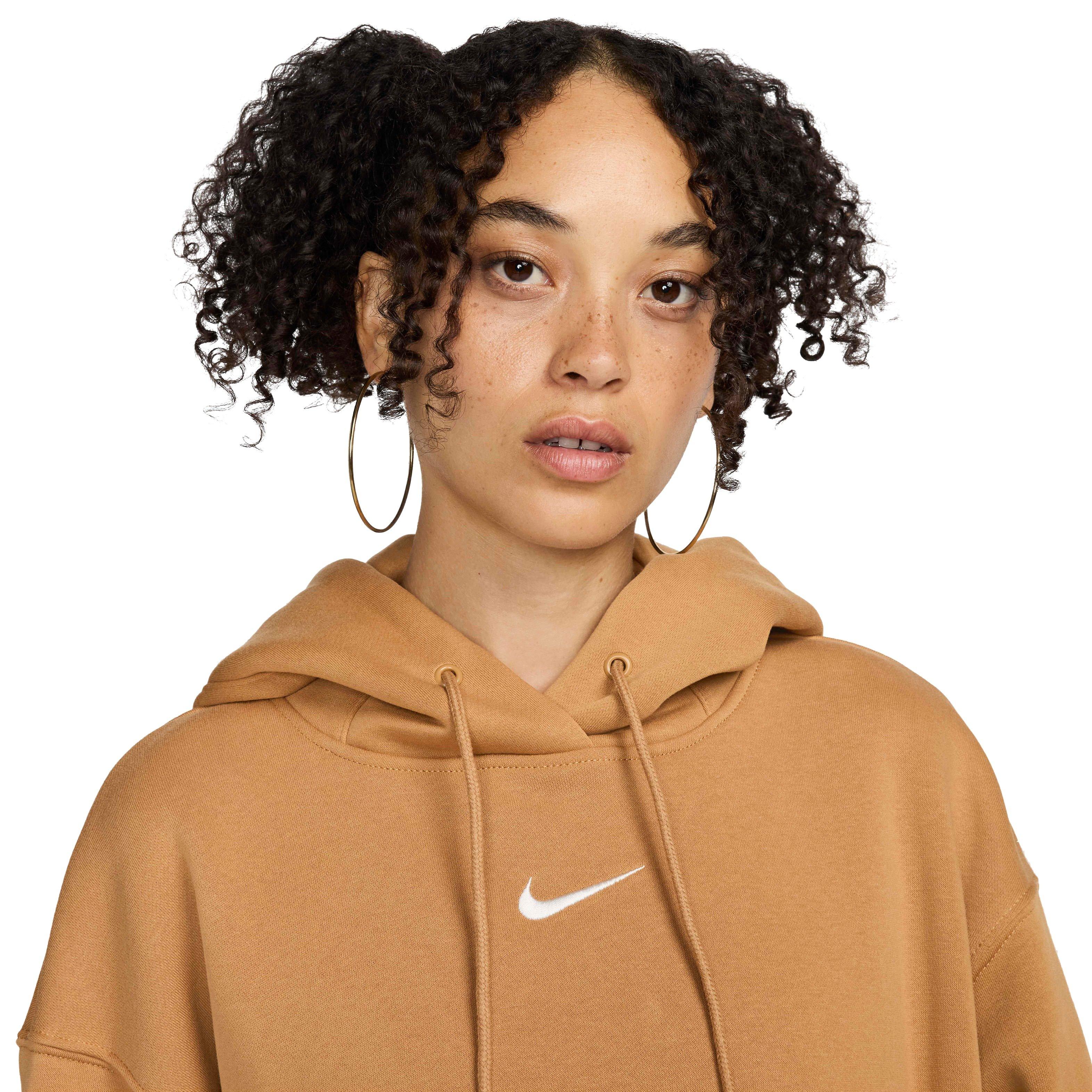 Nike Women's Sportswear Phoenix Swoosh Fleece Oversized Pullover Hoodie - BROWN Thumbnail View 3