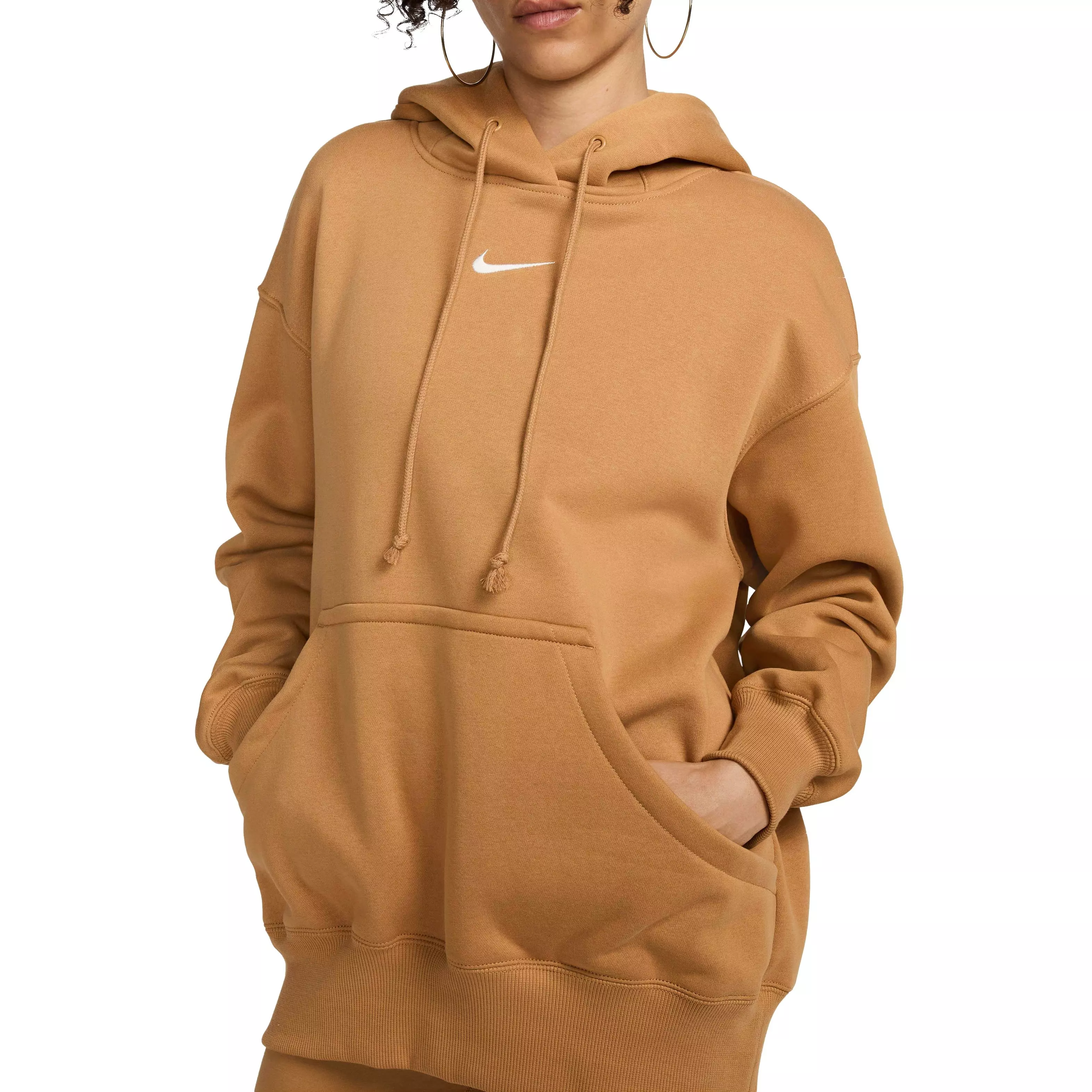 Nike Women's Sportswear Phoenix Swoosh Fleece Oversized Pullover Hoodie - BROWN
