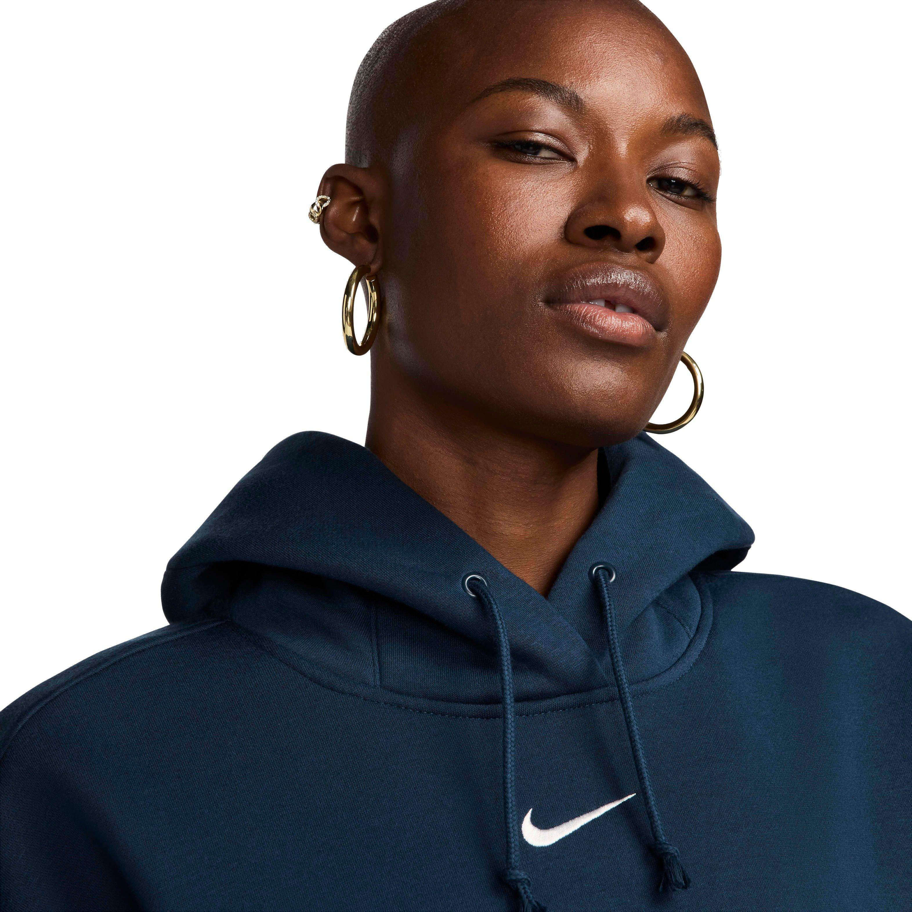 Nike Women's Sportswear Phoenix Swoosh Fleece Oversized Pullover Hoodie - NAVY Thumbnail View 3