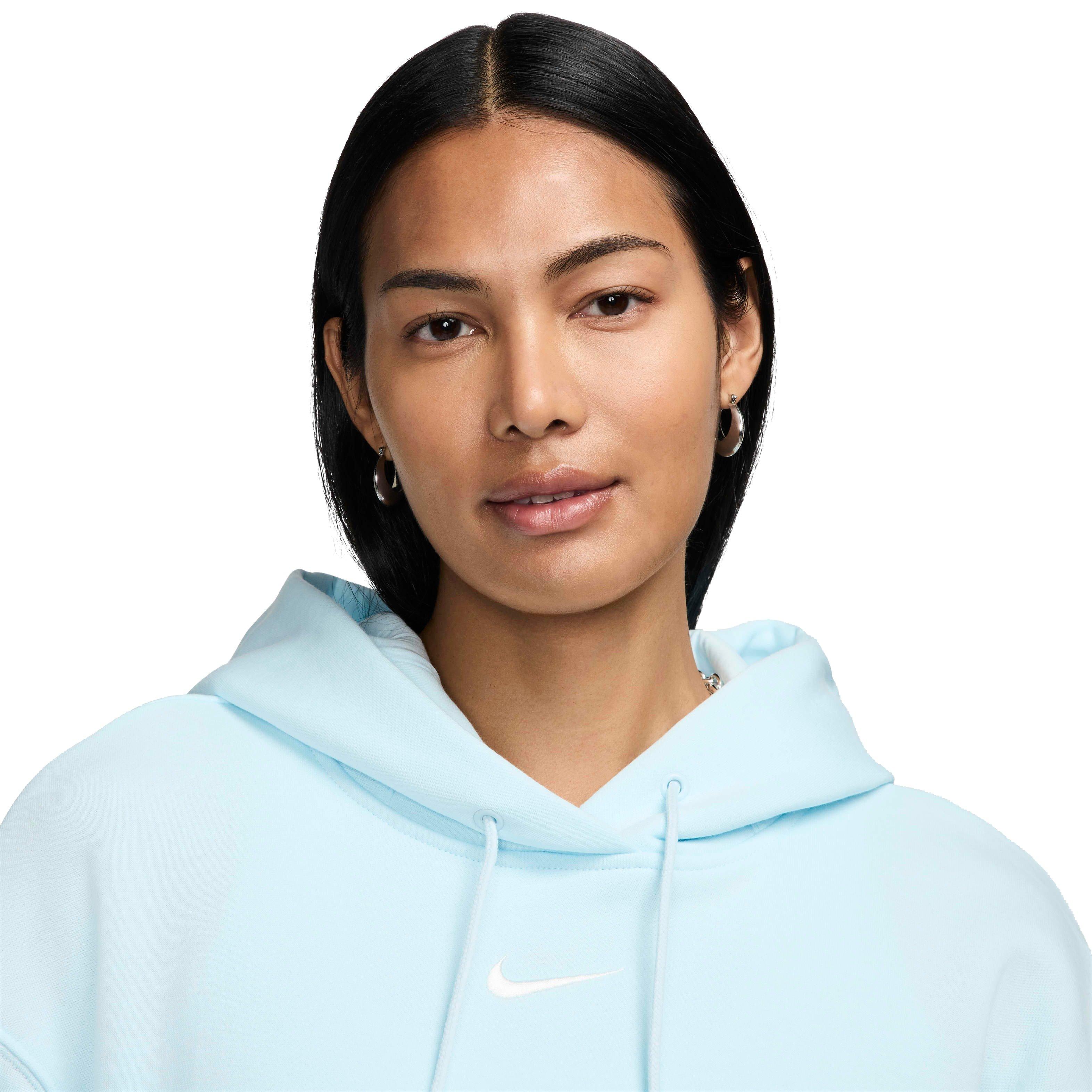 Nike Women's Sportswear Phoenix Swoosh Fleece Oversized Pullover Hoodie - BLUE Thumbnail View 3